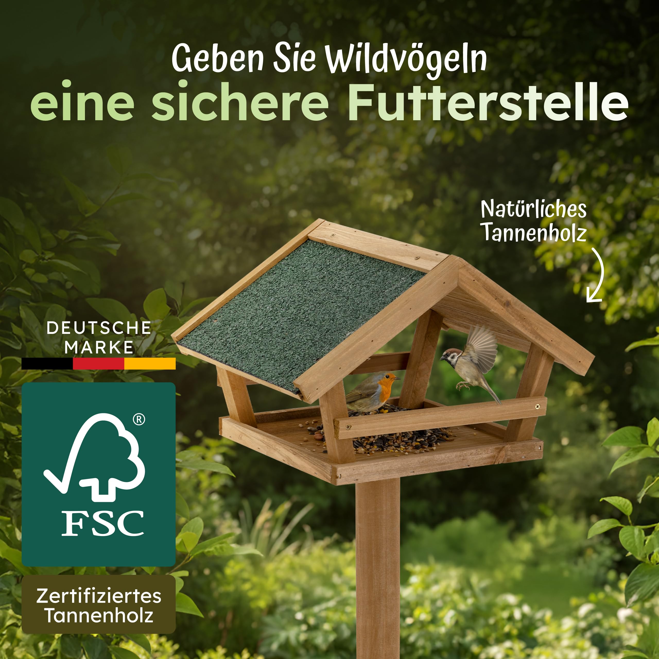 Moorland Vogelhaus mit Ständer wetterfest aus Tannenholz Bausatz