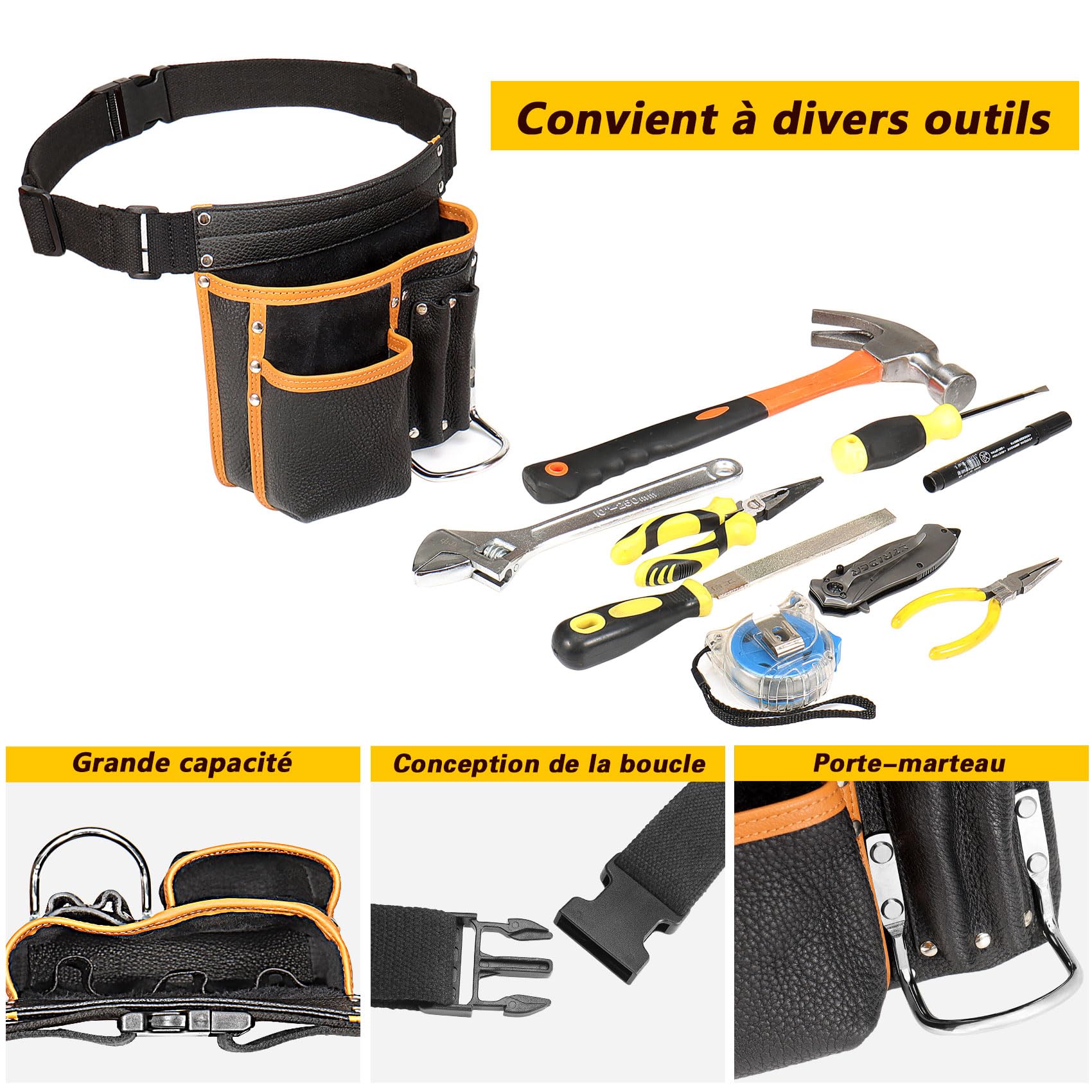 Ceinture Porte Outil Bricolage, Ceinture de Travail Homme Chantier,Sacoche Porte Outils pour Électriciens,Préposés à L'entretien,Constructeurs,Encadreurs