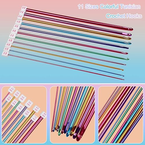 Miniatura 2 de Aeelike Juego de ganchos de ganchillo tunecinos, multicolor, gancho de ganchillo tunecino B-L, ganchos de ganchillo afganos de 10.6in de largo, 11