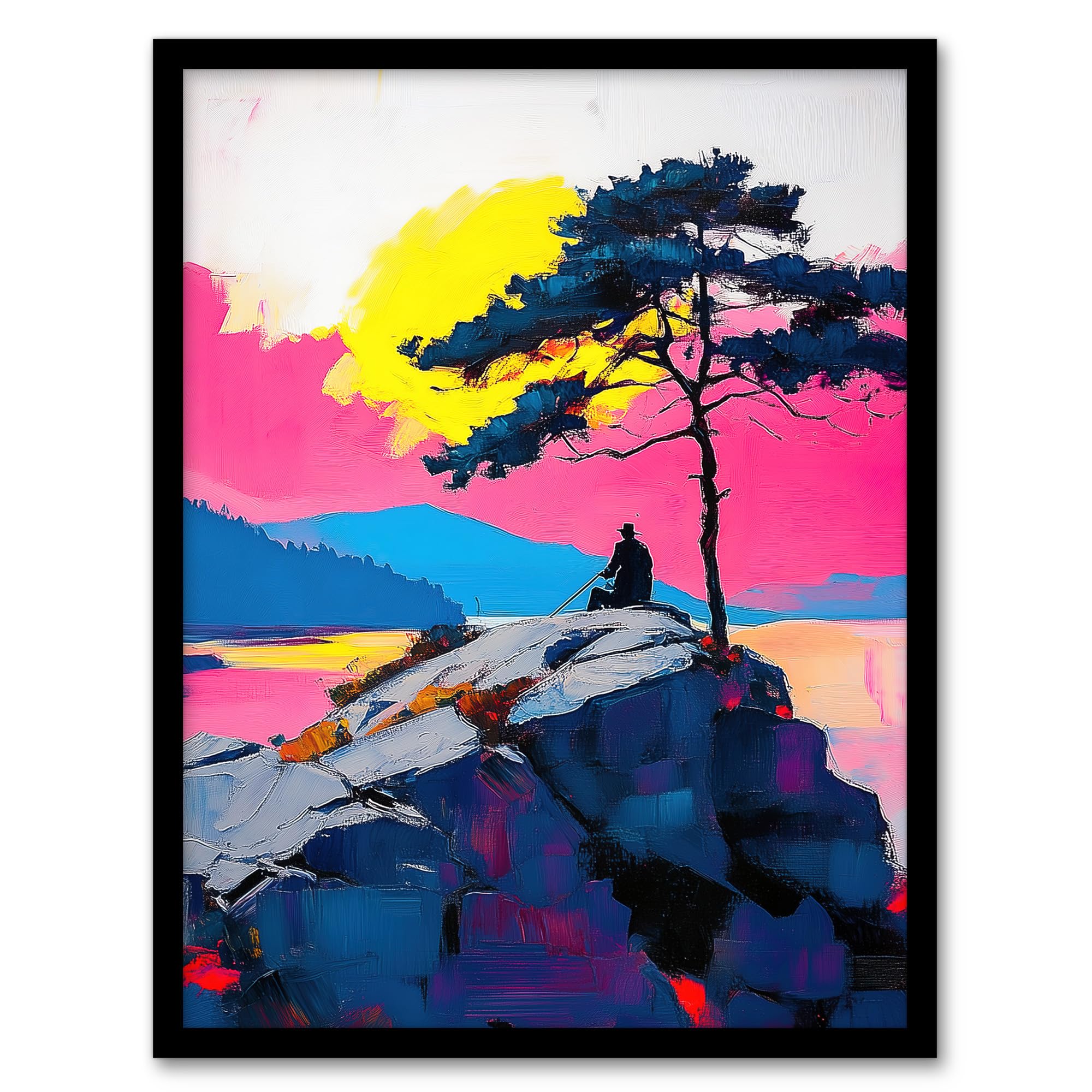 Artery8 Old Man Lone Tree Sunset Coastal Cliff Landscape Living Room Artwork Framed Wall Art Print 18X24 Inch