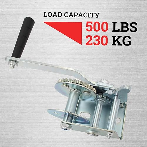 Miniatura 2 de Cabrestante de mano para remolque de barco, capacidad de 500 libras, mango de 8.27 pulgadas, relación de engranaje 4.11, cabrestante de trinquete