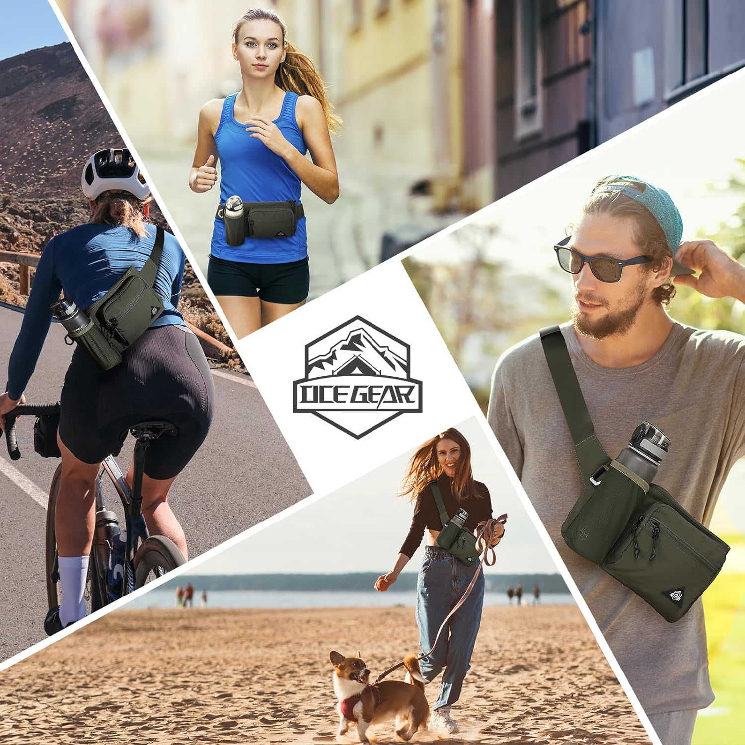 Waist Pack with Water Bottle Holder for Men Women Waist Bag Running Waist Pack Waterproof for Outdoor Travel Cycling Climbing Walking Fit All Phones (Bottle Not Included) (Green) - Image 6