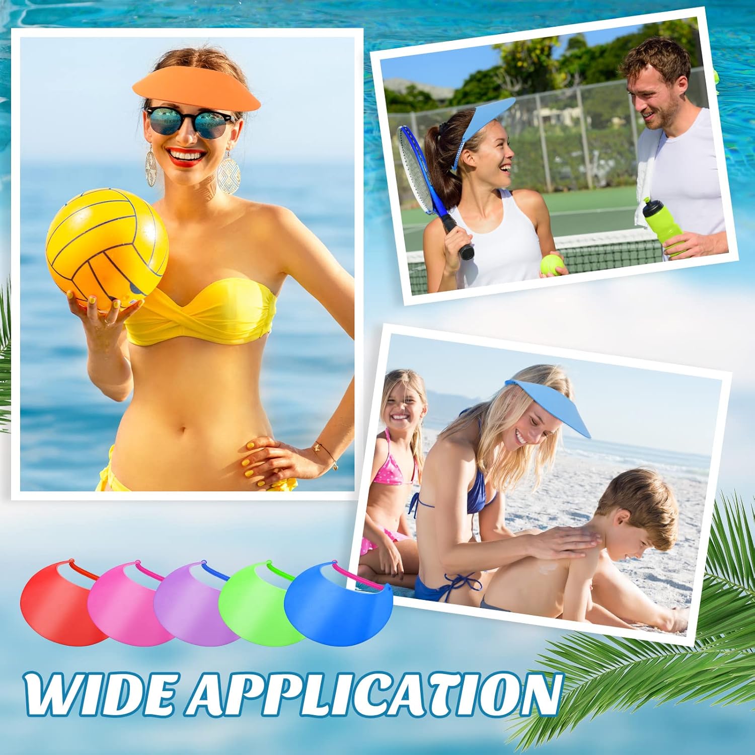 Hanaive 9 Pcs Foam Sun Visors for Women Adjustable Solid Sun Visor Hat with String for Beach, Kids' Arts and Crafts - Image 4