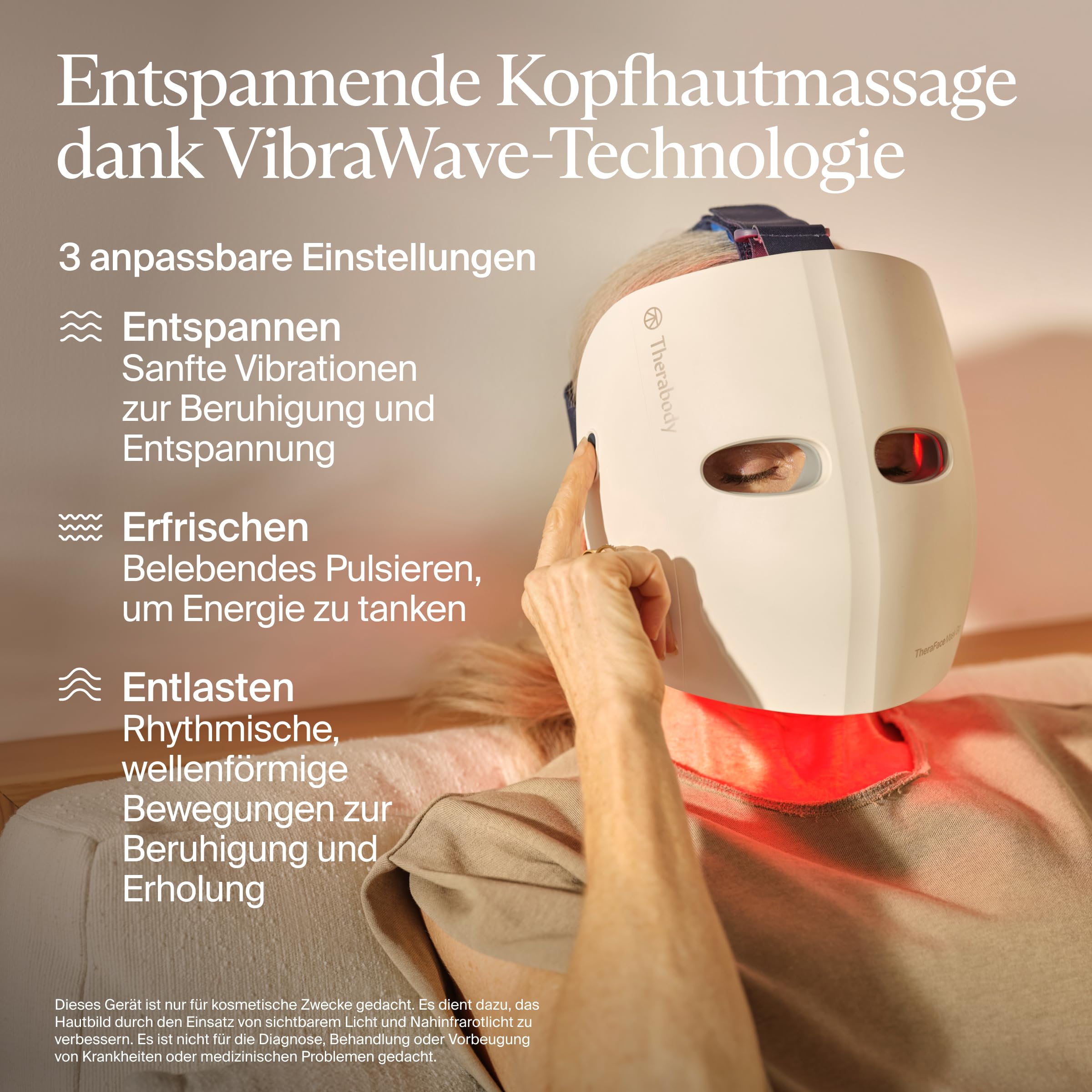 Therabody Mask GLO, maska LED do twarzy z czerwonym, niebieskim i podczerwonym światłem, masażem wibracyjnym, bezprzewodowym designem, regulowanymi paskami i ładowaniem USB-C