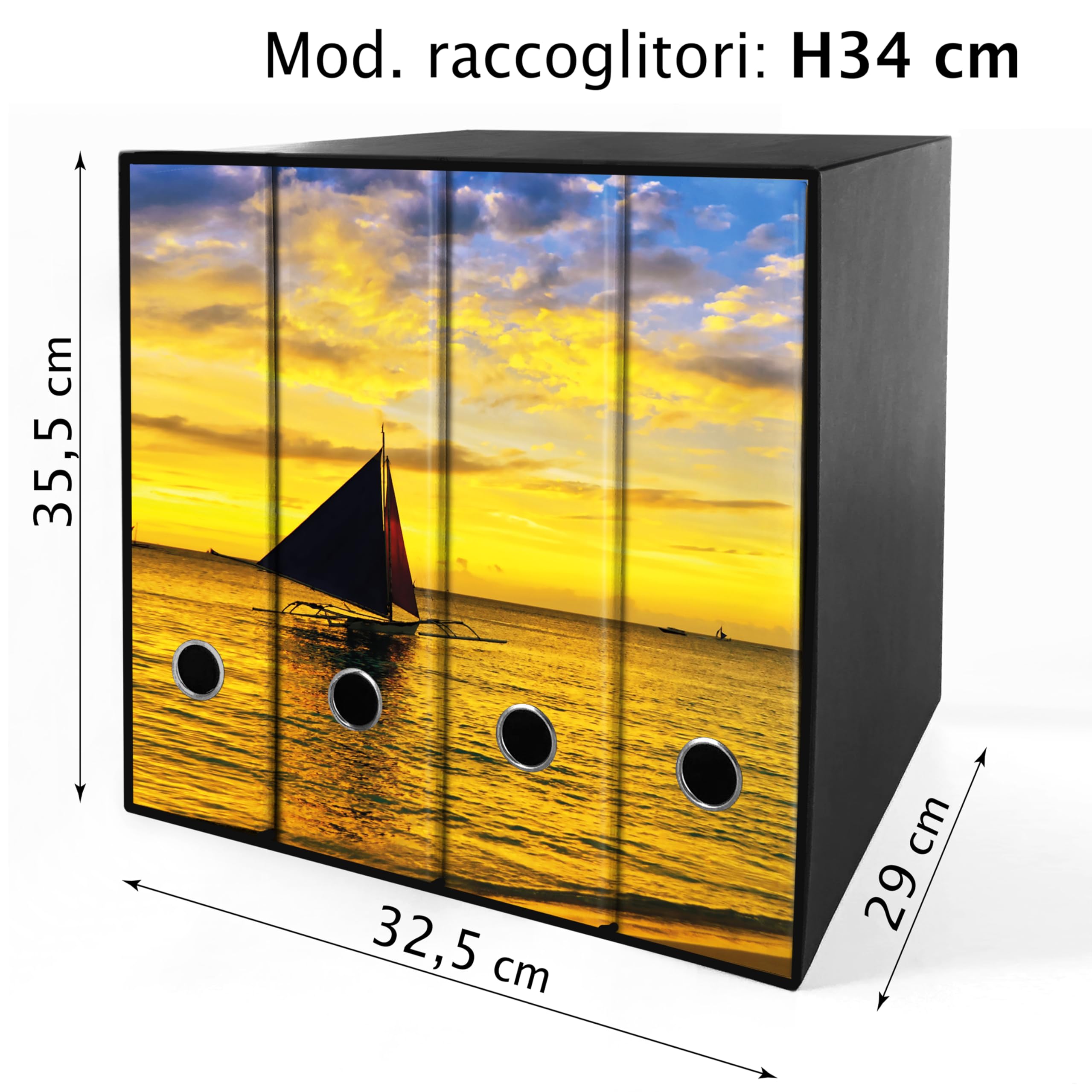 Set Di 4 Raccoglitori Ad Anelli Barca Tramonto – Alto 31 Cm, Per Fogli A4, Meccanismo A 4 Anelli, Design Colorato E Ecologico