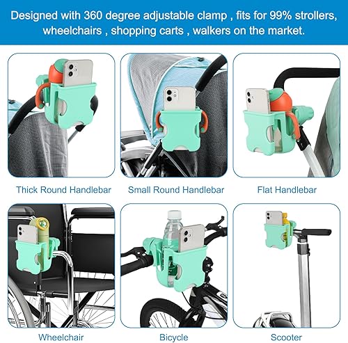 Miniatura 4 de Accmor Portavasos 2 en 1 con soporte para teléfono, portavasos universal para silla de ruedas, accesorio para portavasos con ruedas, portavasos y