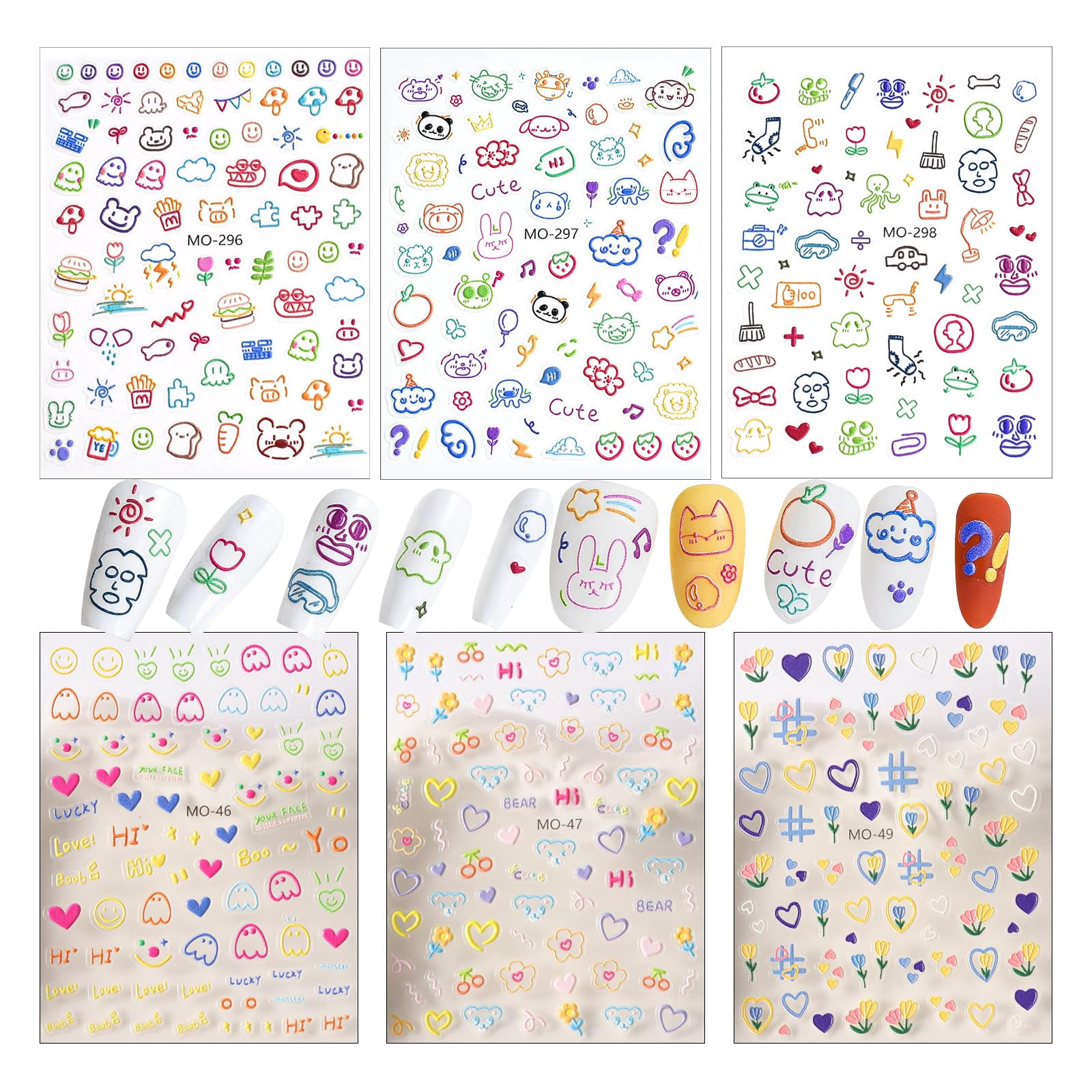 Amazon.co.jp: TVETE 可愛いネイルシール 落書き風【 6個セット】 5D