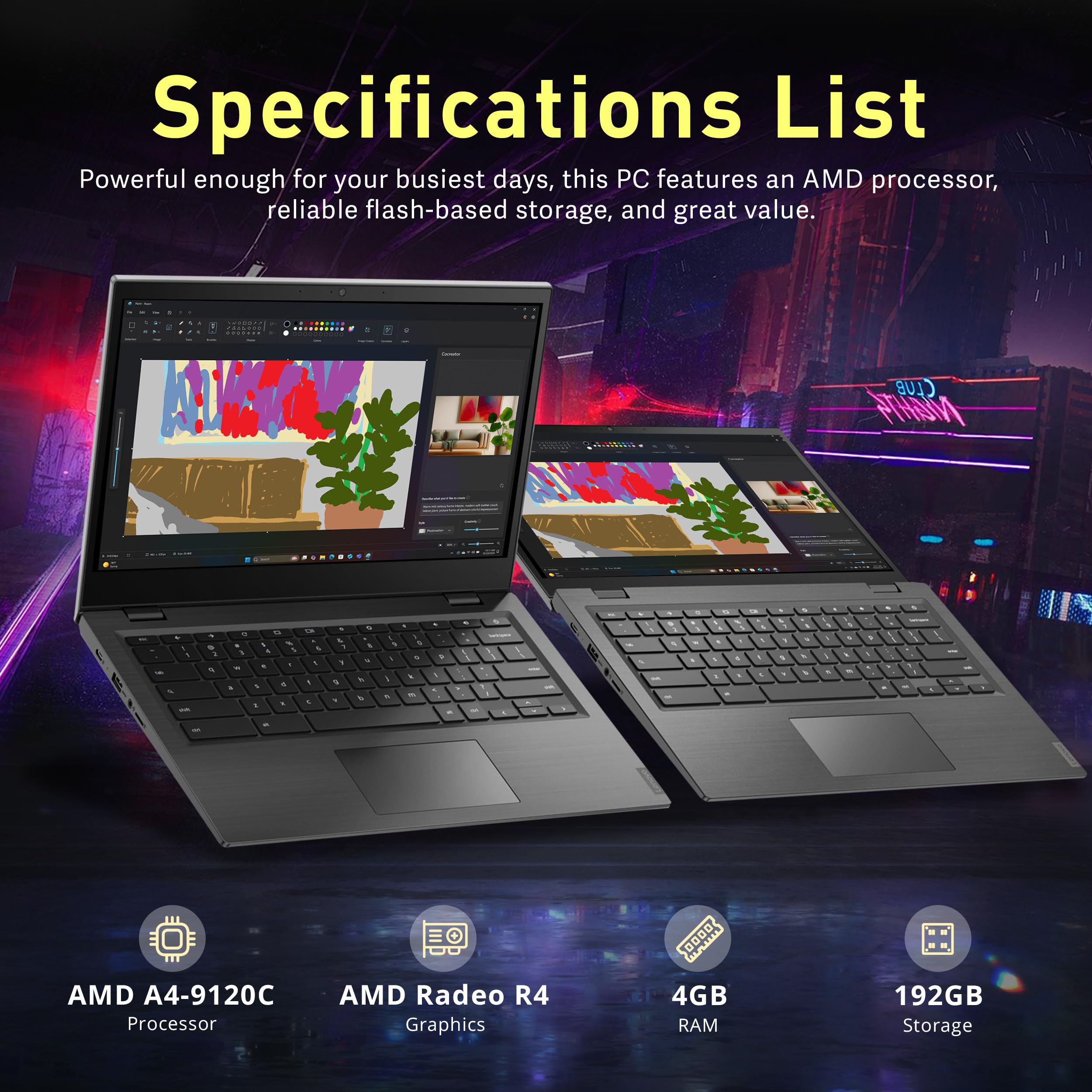 Lenovo Chromebook 14e laptop touchscreen FHD da 14", processore AMD A4-9120C, 4 GB DDR4, memoria da 192 GB (32 GB eMMC + set docking station da 160 GB), grafica AMD Radeon R4, webcam HD, Wi-Fi, Chrome