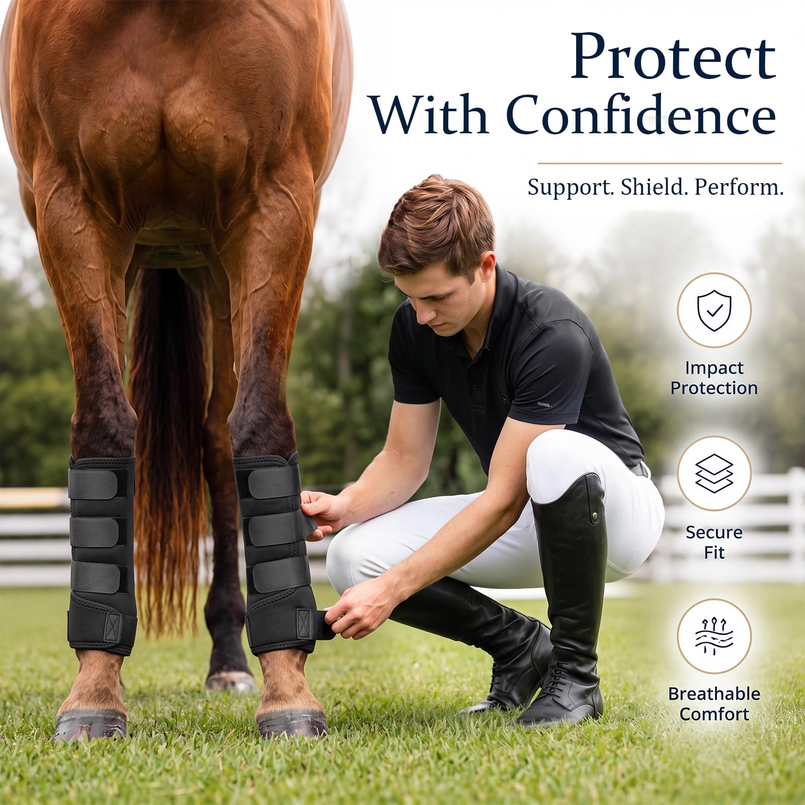 Abbylike L - Fasce imbottite per cavalli, in nylon, colore: nero | Fasce per gambe in nylon traspirante con cinghie regolabili in velcro per riposo stabile, spedizione e protezione quotidiana