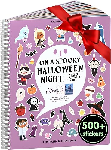 CUPKIN - Libro de actividades de noche de Halloween para niños, innovador, para colorear lado a lado, adhesivos para niños, encuadernación espiral,