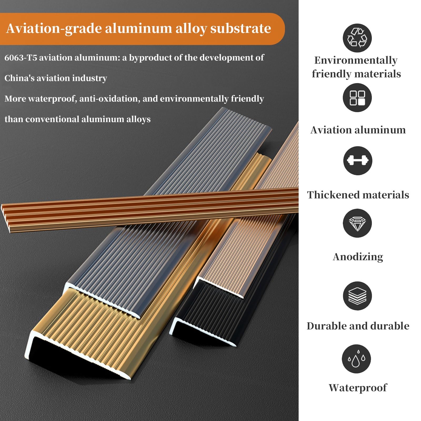 FORRTY Tiras antideslizantes de aleación de aluminio para escaleras,Protector de borde de escalera,Tiras antideslizantes para peldaños,Peldaños adhesivos antideslizantes para escalera,Impermeabl(Plata