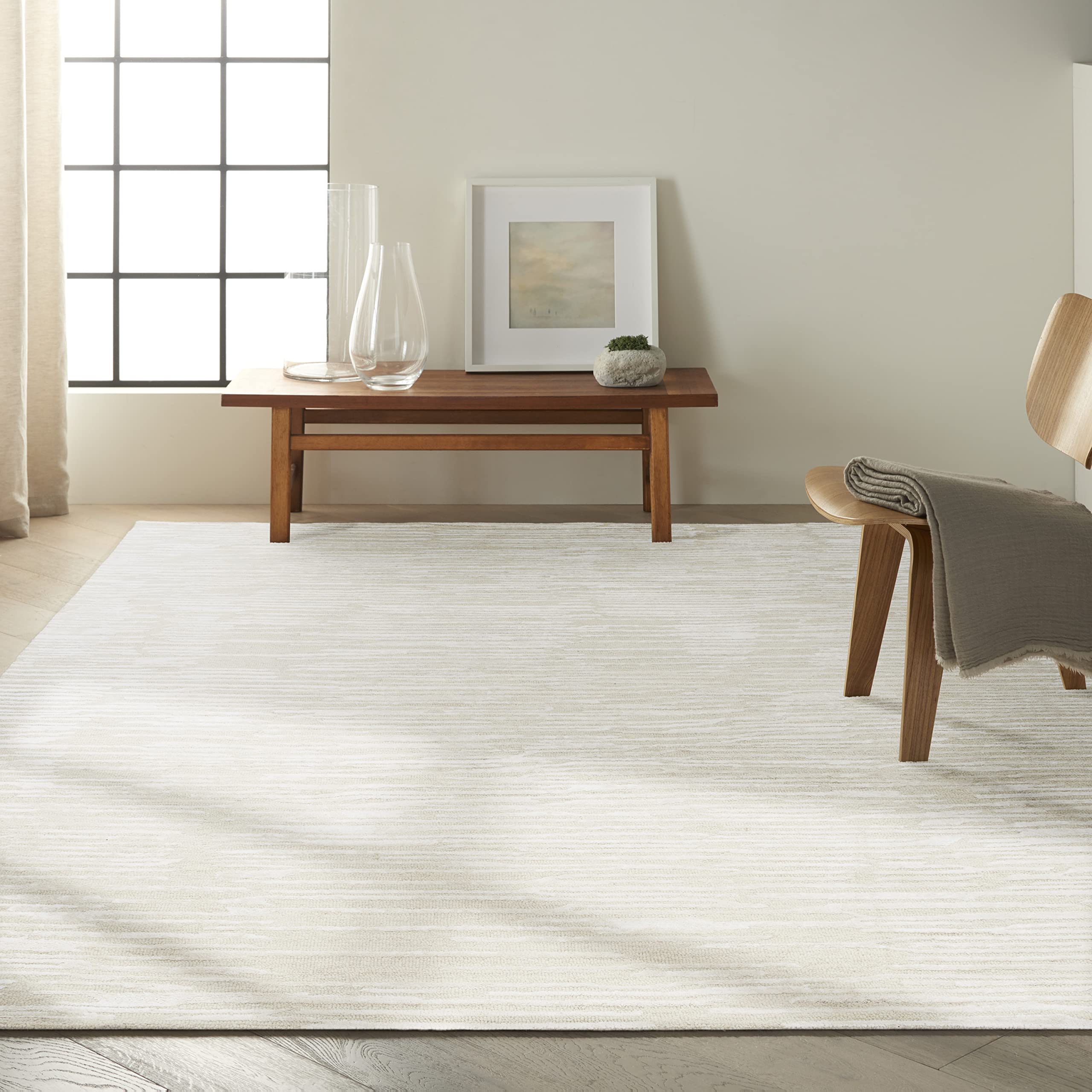 Calvin Klein CK010 Linear Ivory 7'9" x 9'9" Area Rug - Easy Clean, Non Shedding, Bed Room, Living Room, Dining Room, Kitchen (8' x 10')