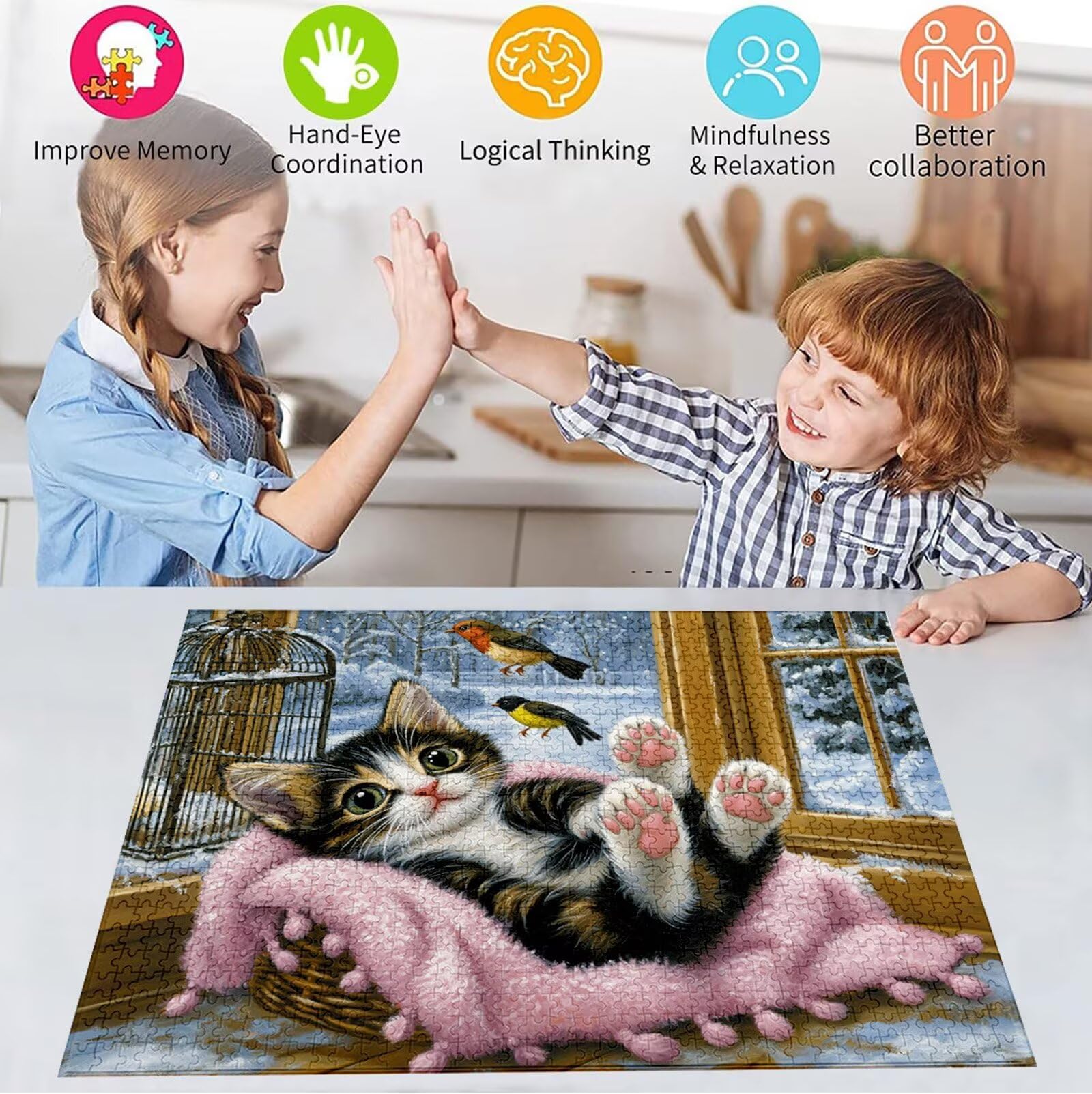 Puzzle Gatto Puzzle 4000 Pezzi Jigsaw Adulti DIY Classici Gioco, Puzzles a Forma di Uccello, Giochi Rilassamento e Intelligence per Ragazzi 14 Anni 141x87cm/4000 pcs con Scatola Regalo in Legno H-6118