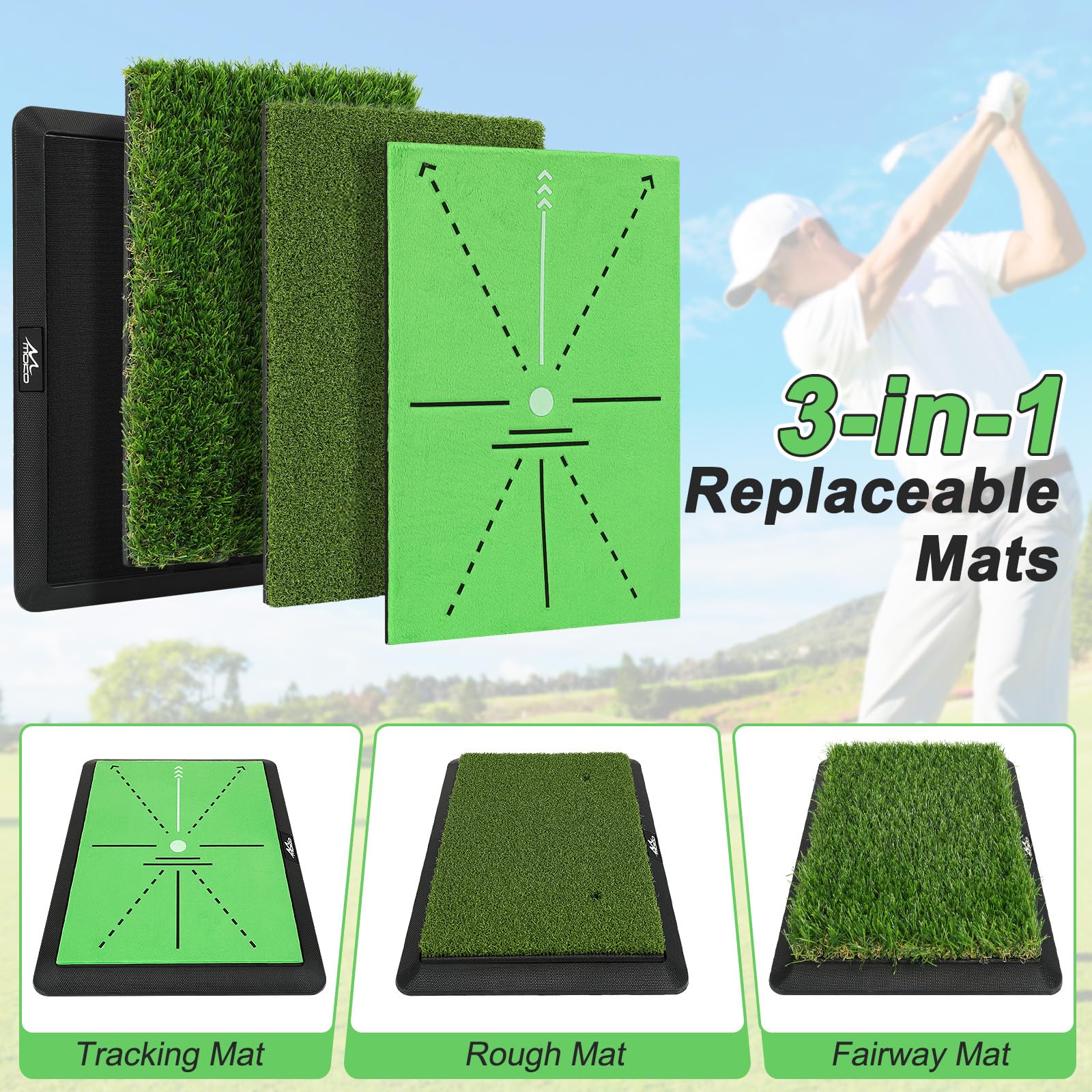 MoKo Golf-Schlagmatte, Golfmatte mit Schwungbahn-Feedback, Zusätzliche Austauschbare Trainingsmatten mit Rutschfester, strapazierfähiger Gummiunterlage, Geschenke für Golfer für Männer und Frauen