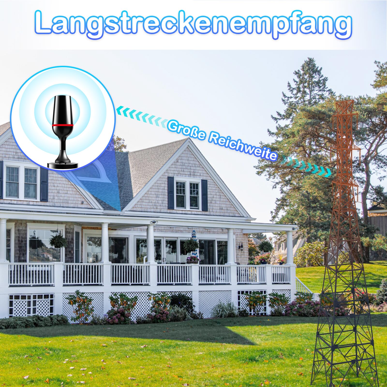 DVB-T/DVB-T2 Antenne mit Verstärker 2026, 450+ KM Reichweite & 360° Empfang, Kompakte Innen Antenne mit Magnetbasis, Geeignet für 4K 1080P & Moderne TV-Geräte