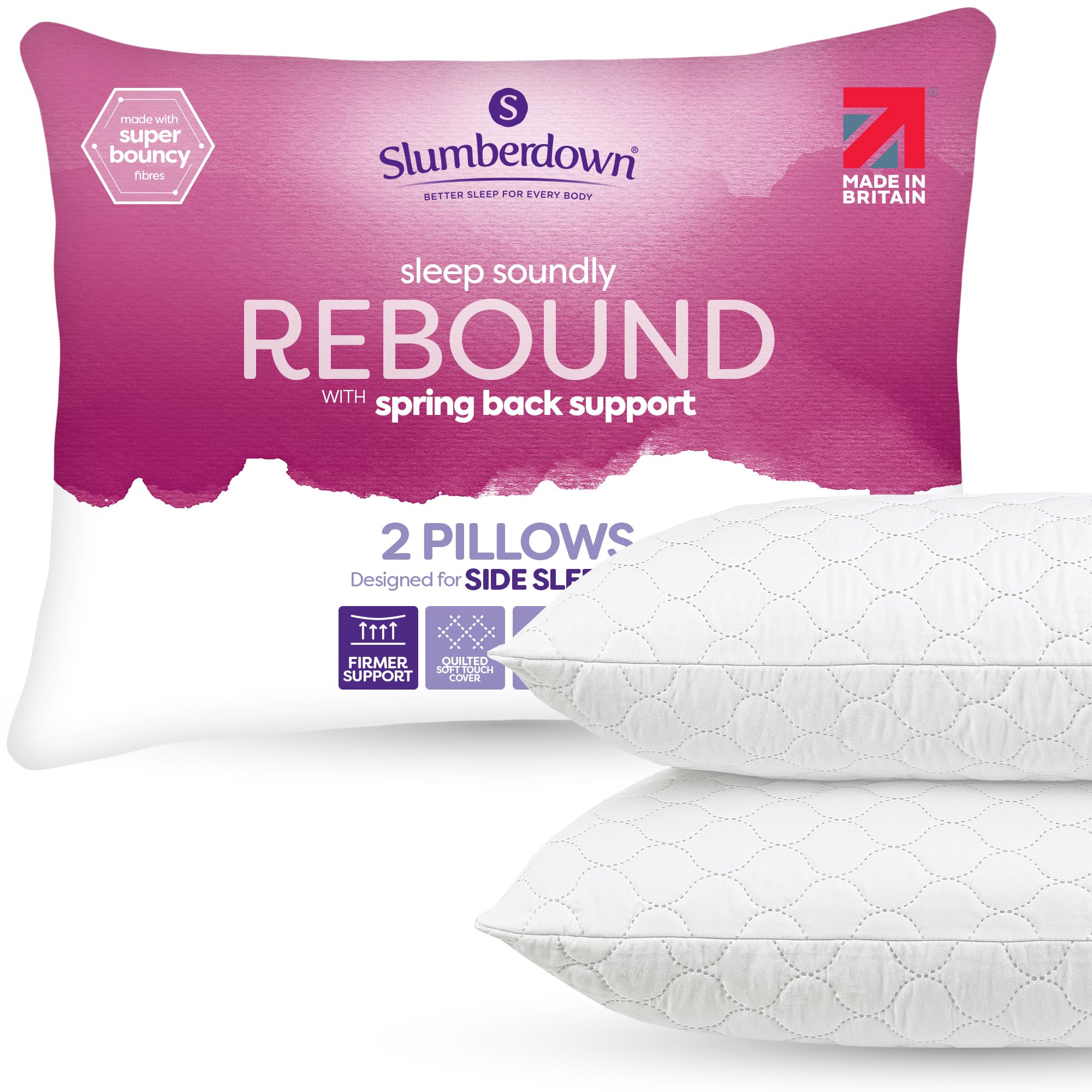 Slumberdown Pillows 2 Pack Hotel Quality – Firm, Plump Hypoallergenic Pillows for Back & Side Sleepers, Sleep Better. Feel BetterOEKO-TEX STANDARD 100