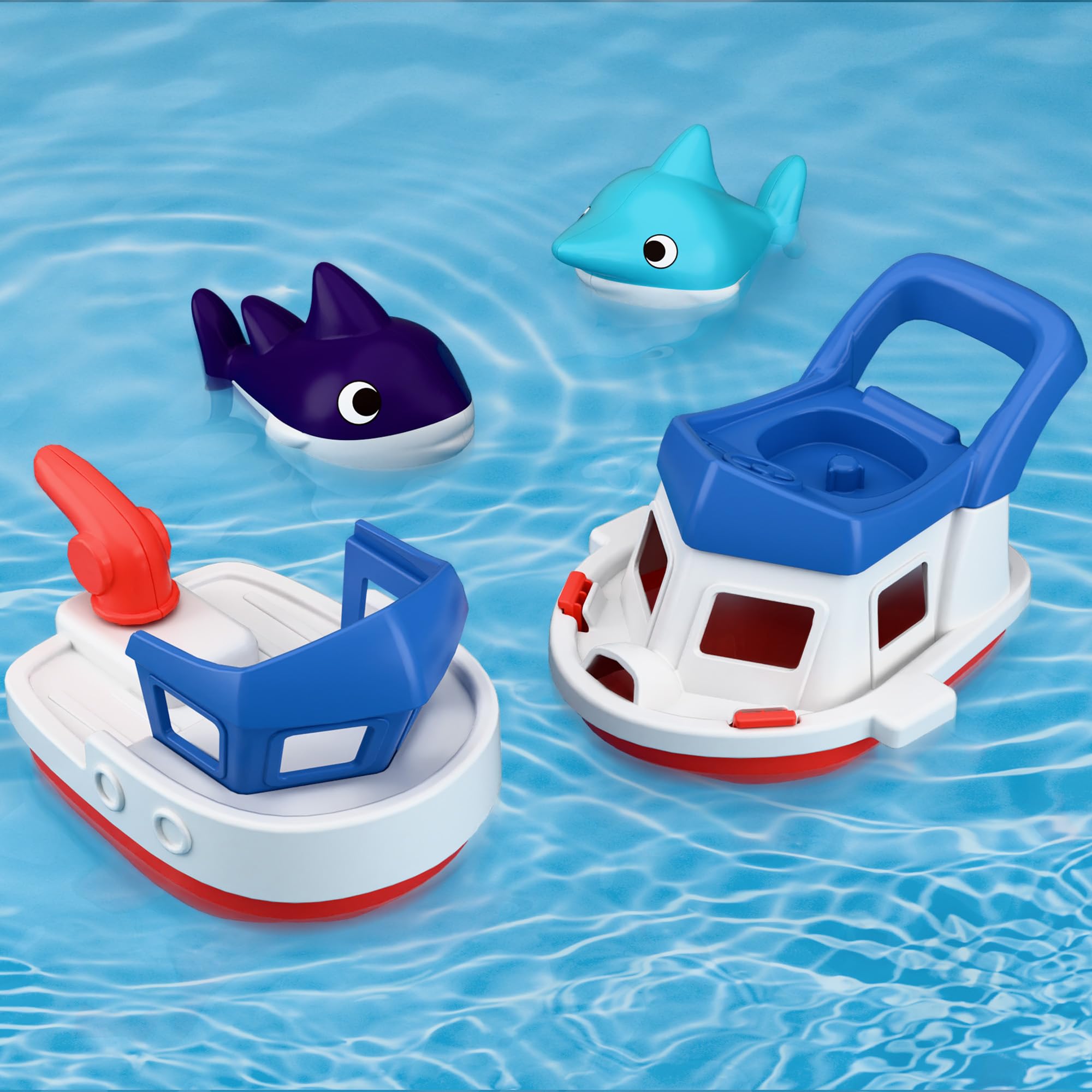 iPlay, iLearn Toddler Boat Bath Toys, Baby Bathtub Shower Toy Set W/ Wind up Swimming Boats, Pool Floating Fish, Kids Bathtime Water Play, Birthday Gifts for 18 Month, 2 3 4 Year Old Boys Girls