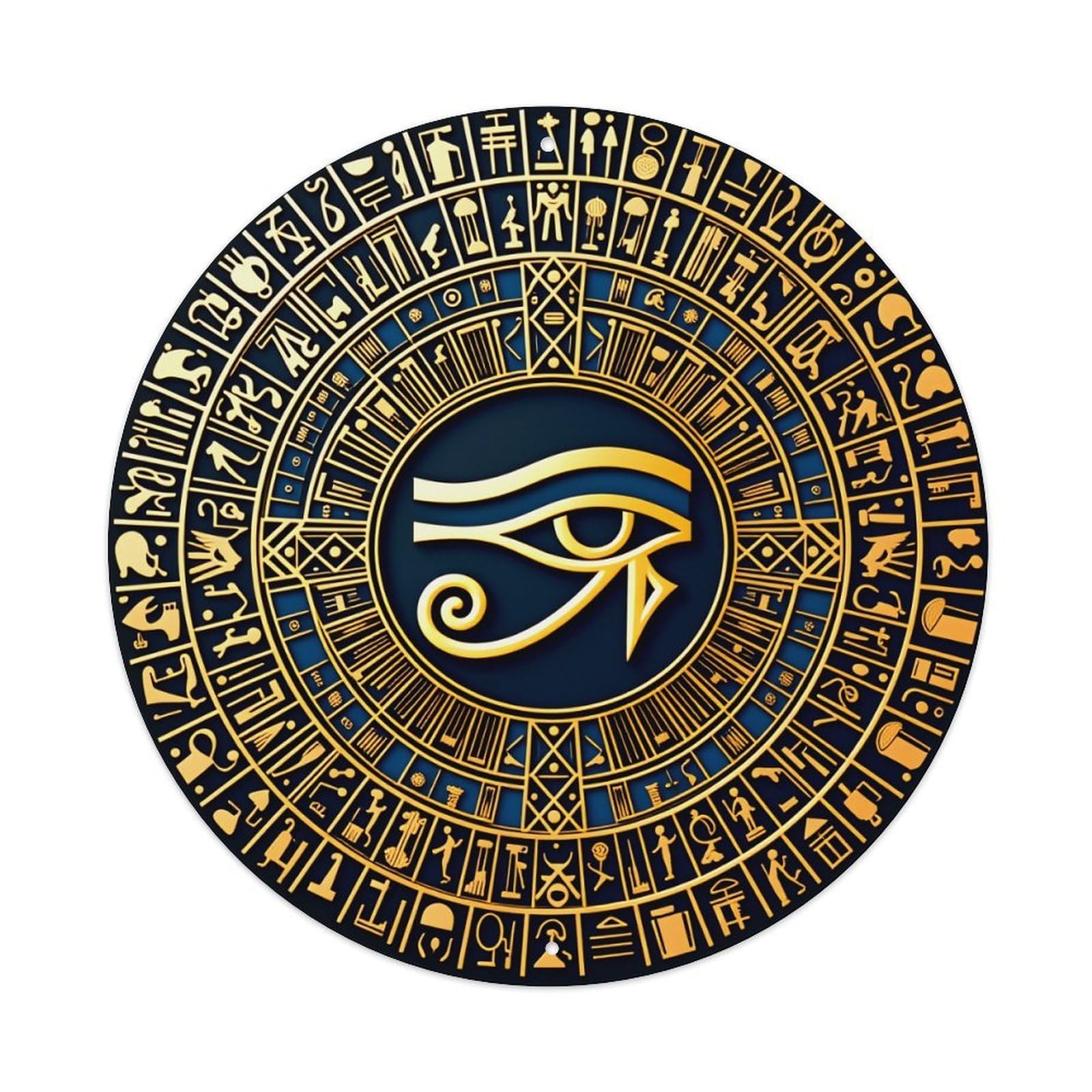 Egyptian Eye Symbol Hieroglyphics Pattern Round Tin Sign Vintage Style Metal Sign Home Bar Garden Wall Plaque Decor Metal Poster 8x8 Inch