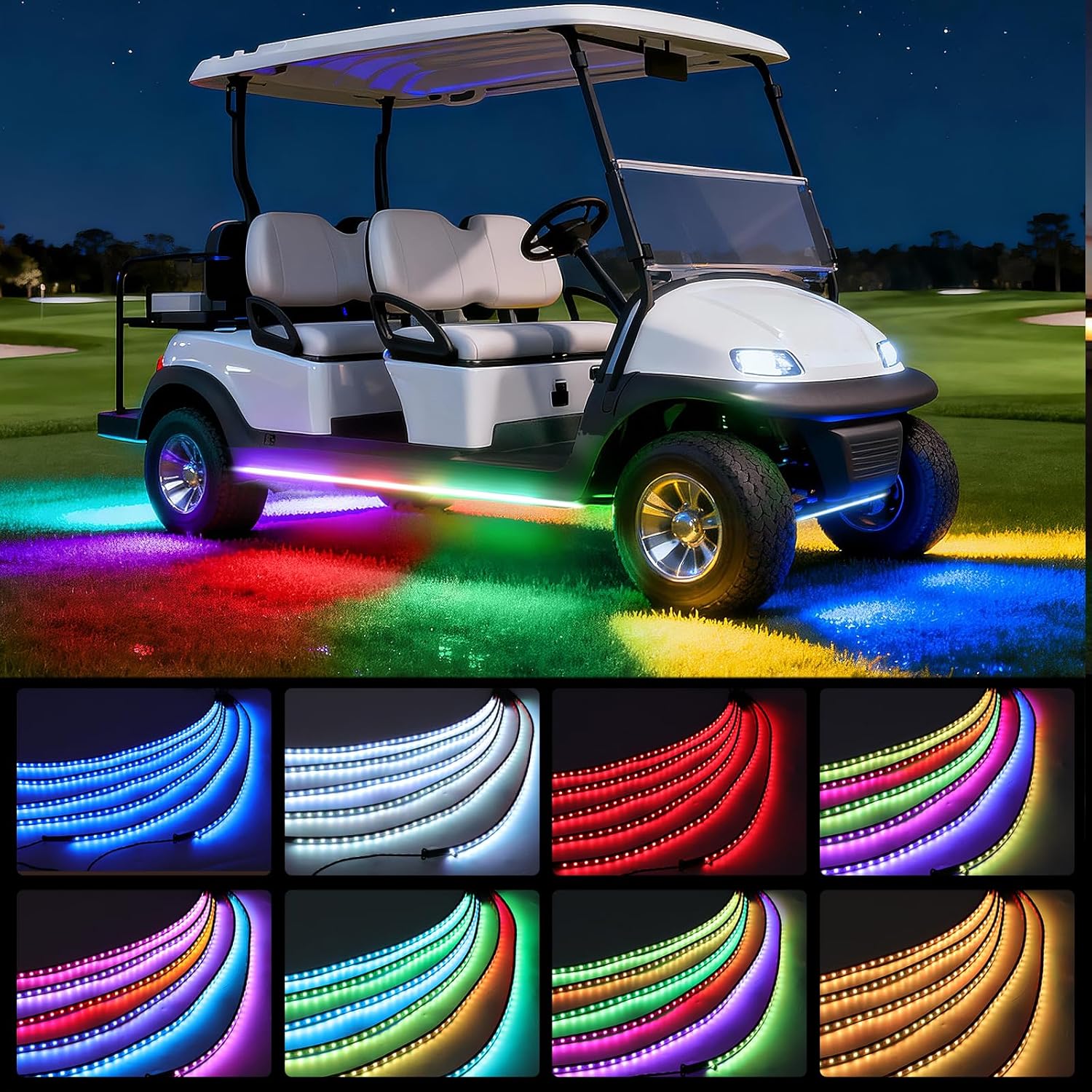 6pcs Golf Cart Underglow LED Strip Lights,Dream Color Golf Cart Lights W/Remote&APP Control Sound Active Music Sync 12V - 80V Input Neon Accent Light Kit Compatible with EZGO Yamaha Club Car