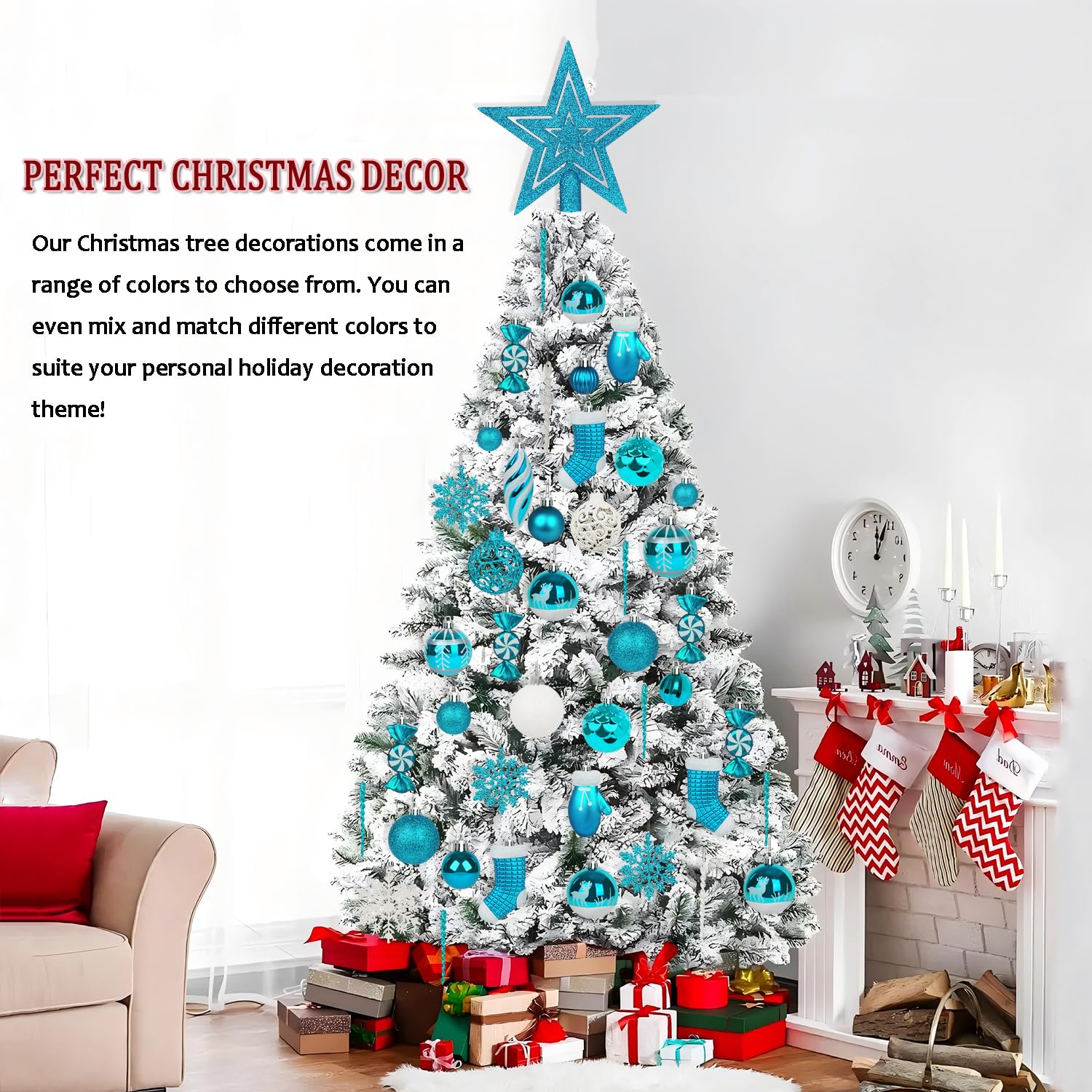 Miaikoe Juego de 135 adornos de bolas de Navidad, de plástico inastillable, surtido de bolas de Navidad preatadas para colgar en el árbol de Navidad, festivales, fiestas, decoración de vacaciones