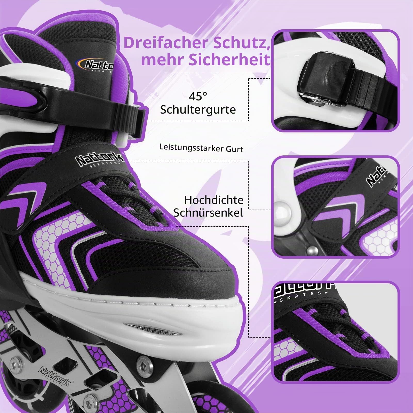 Nattork Inliner für Kinder Verstellbare Inline Skates, 4 Größen Kinder Inline Roller Skates mit Beleuchteten, Kinder Inliner Rollschuhe für Anfänger