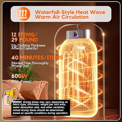 Miniatura 2 de Secadora de ropa portátil, secadora de ropa para 9-12 artículos, con ajuste de tiempo, control remoto, secadores portátiles para lavandería,