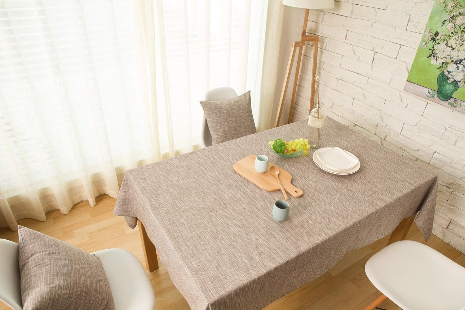 Daesar Rectangular Table Covers 86x52 inch Kitchen Table Cover Plain Color Washable Cotton Linen Tablecloth Coffee