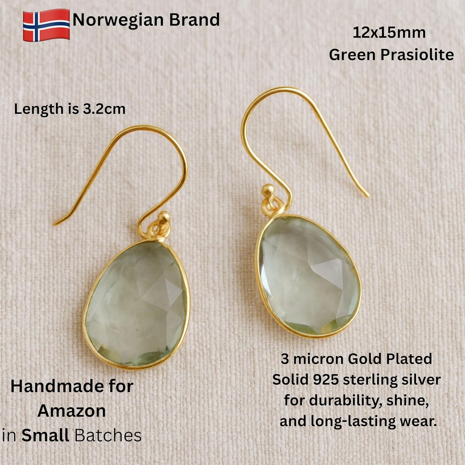 Gemstone Gold Plated Sterling Silver Drop Earrings - Natural Gem - Handmade Jewelry Gift Ideas for Her Women - Christmas Birthday Valentine's Mother's Day - Image 2