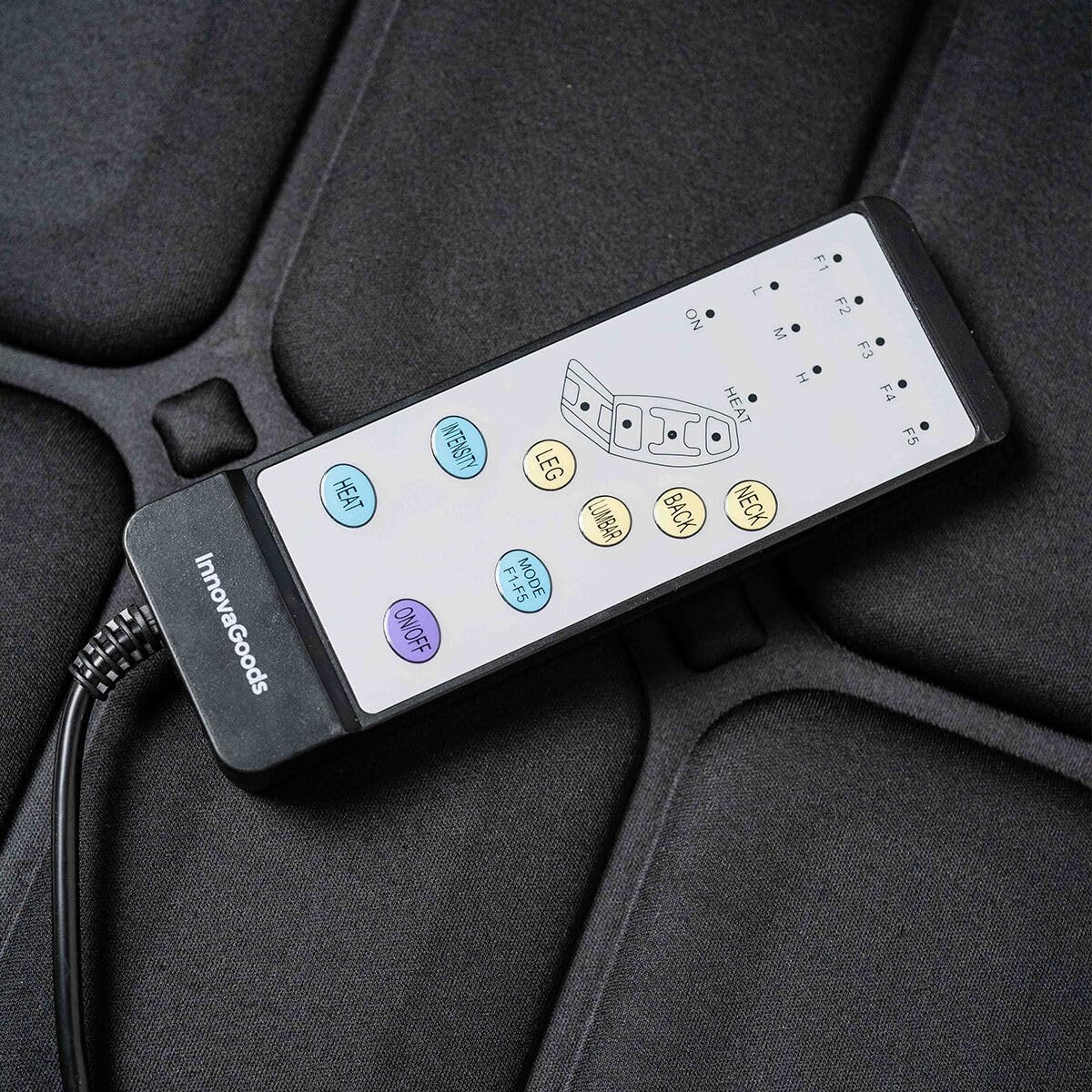 InnovaGoods® Colchón de Masaje eléctrico por Vibración de 10 motores, 5 modos de masaje, Función calor lumbar masajeador espalda con 4 zonas de masajes, ideal para cuello, espalda, lumbares y piernas