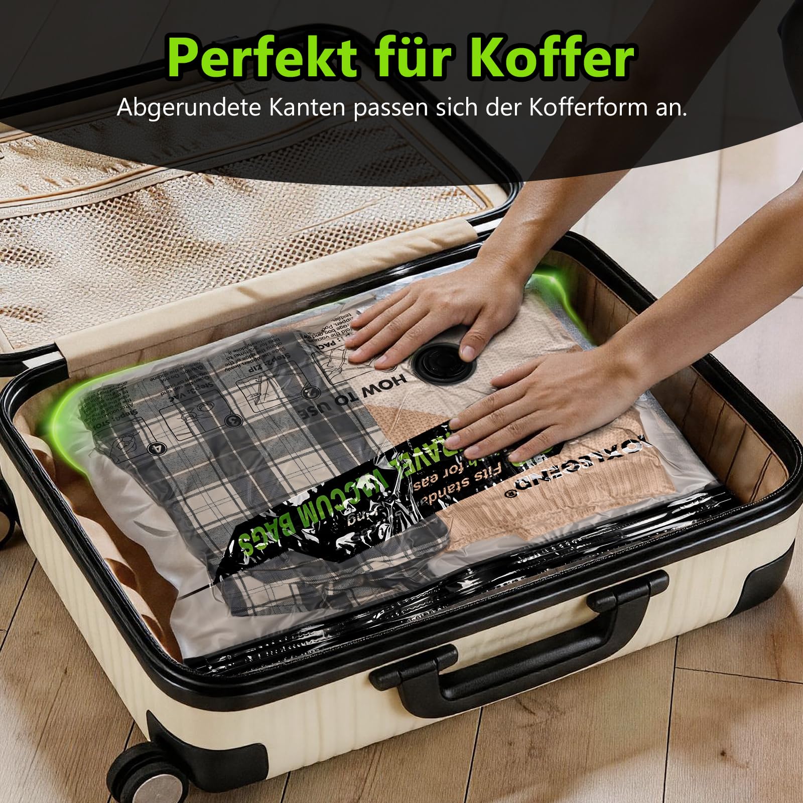 BoxLegend Vakuumbeutel für Kleidung Reise mit Kabelloser Pumpe, Vakuumbeutel 10er Set (4x 40x50cm, 3x 40x60cm, 3x 45x70cm), Abgerundete Kanten & Langseiten-Reißverschluss, Vakuumierbeutel für Koffer - 2