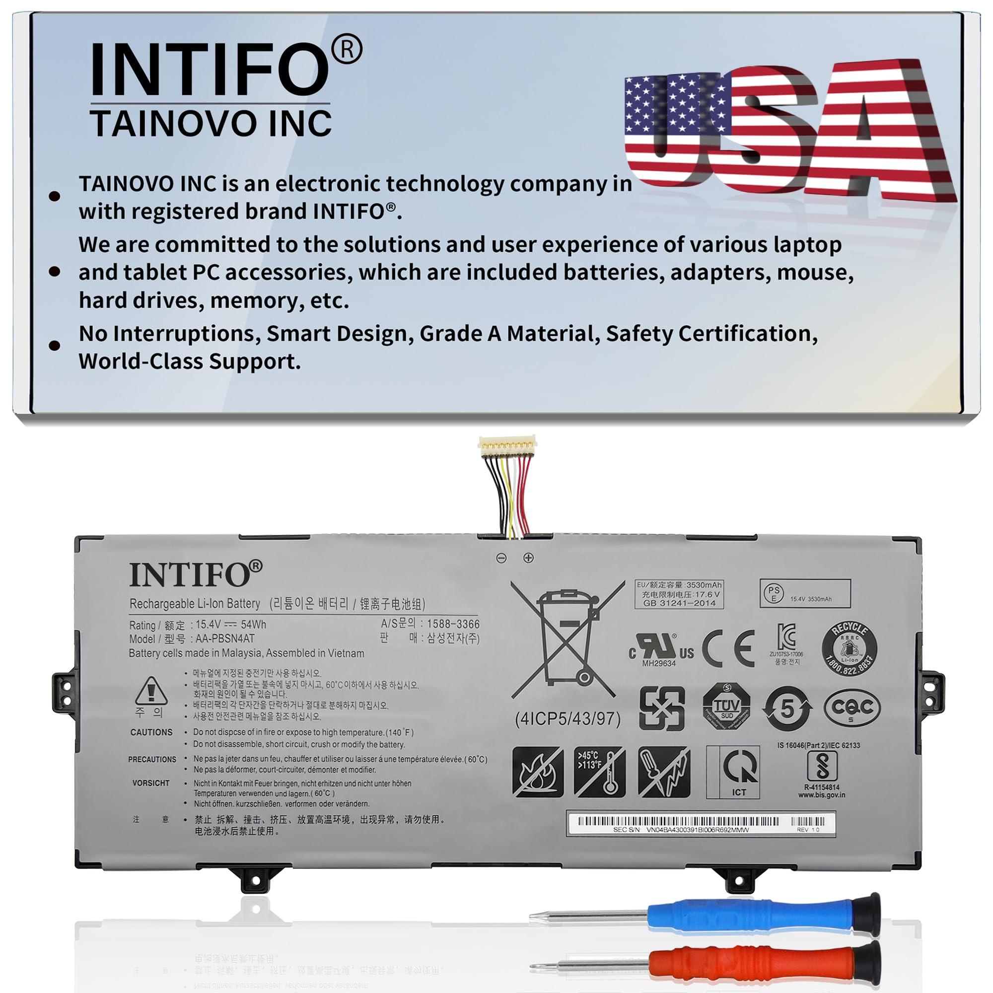 INTIFO 54Whr AA-PBSN4AT Laptop Battery Compatible with Samsung Galaxy Book 15.6" NP750TDA NP750TDA-XD1US NP750TDA-XD2US NP750XDA-KD1US NP750XDA-KD2US