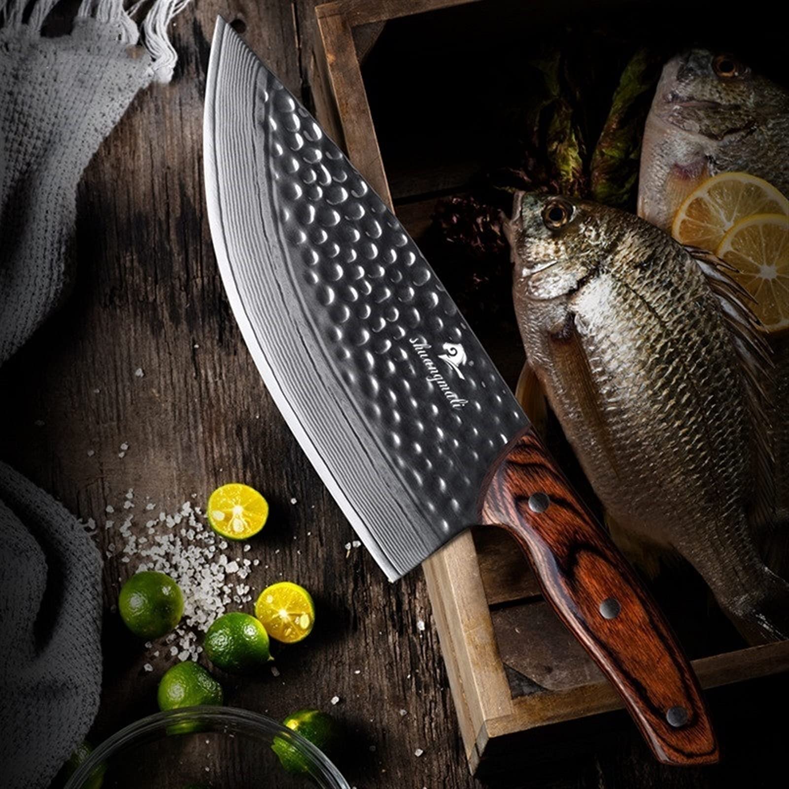 8-Zoll-Klebermesser Damaskus-Stahlküche Chefmesser-scharfer Fräser-Fleisch-Metzger-Schneidmesser mit Holzgriff Küchenmesser (Color : Cleaver Knife, Kitchen Knife Size : 8 inch)