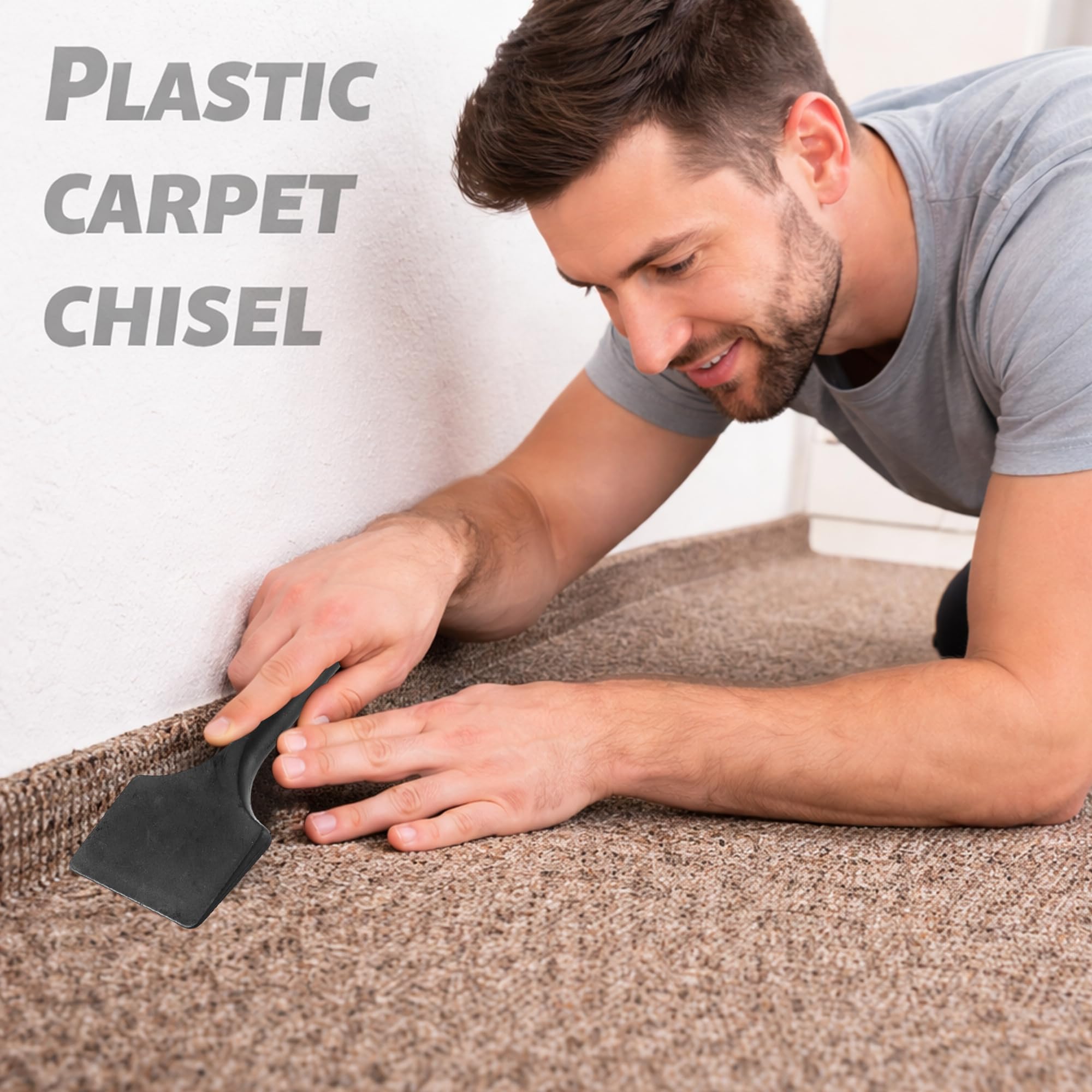 Scalpello in plastica per moquette, 2 pezzi, colore nero, con bordo largo, pratico strumento di sostegno per tappeti, aste in nylon per la riparazione di cuciture (20 x 10 cm)