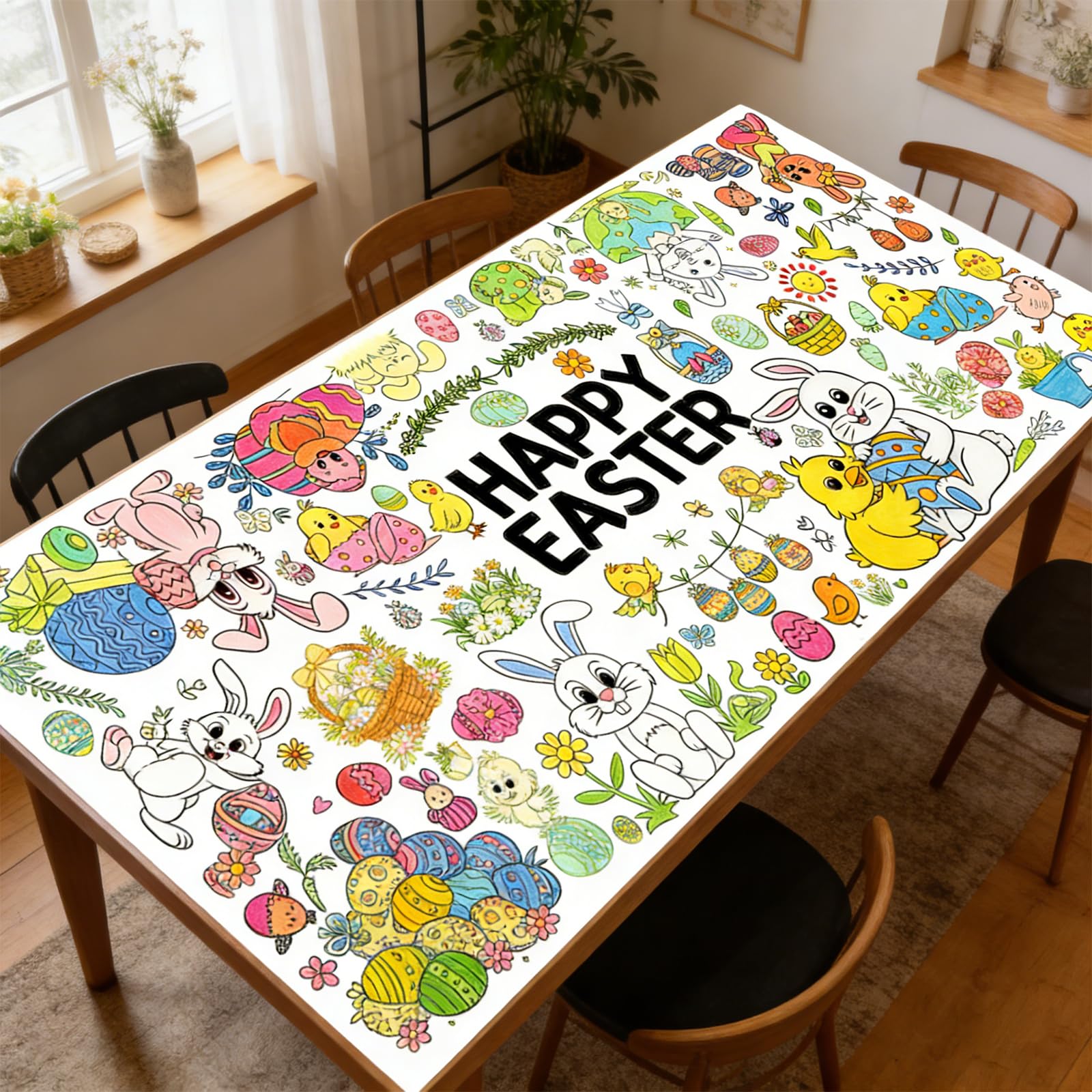 XinJiHongQiong 1 Pcs Easter Colouring Table Cloth, Giant 72x30 Inch Coloring Poster Craft Banner - Image 4