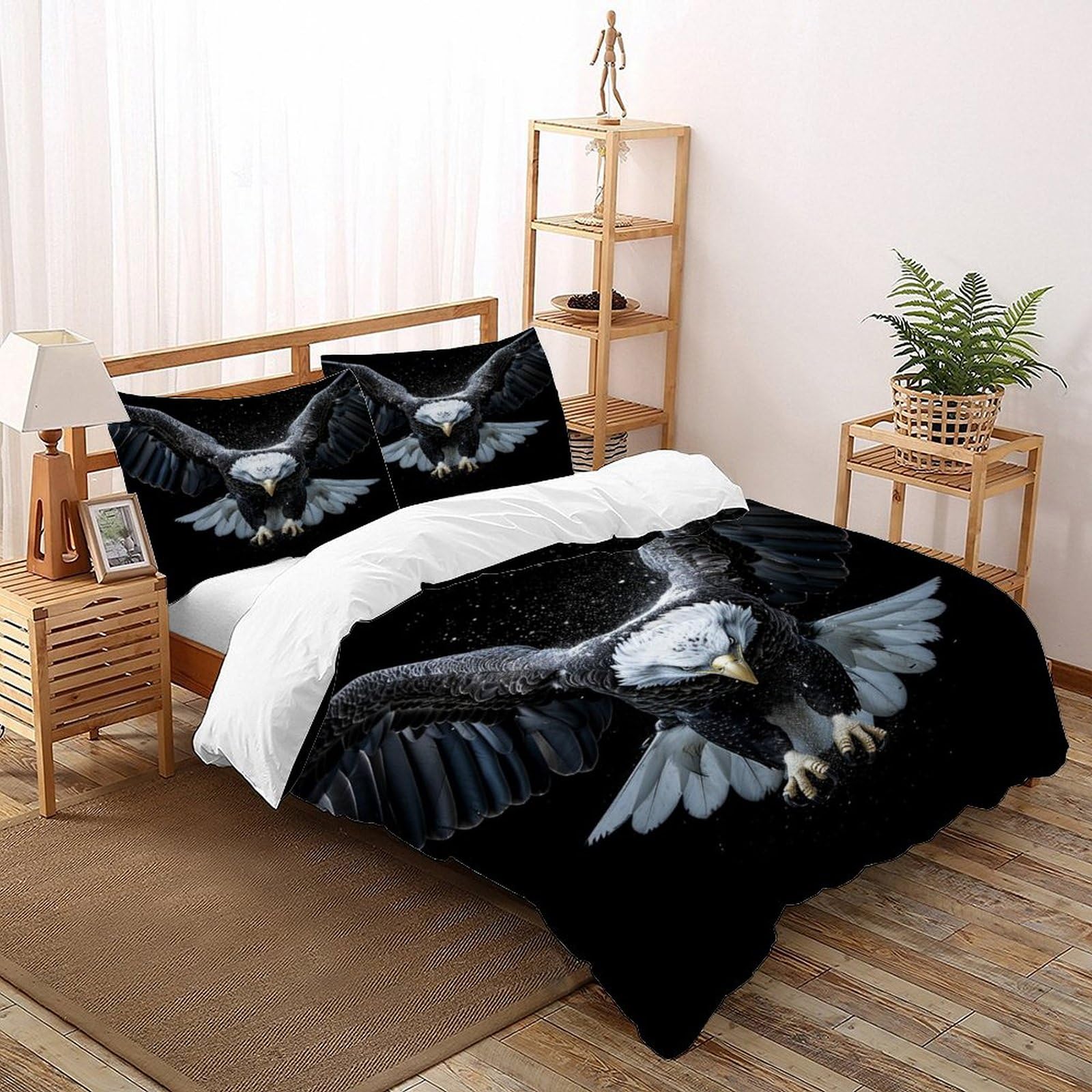 Housse de couette aigle 260x220 parure de lit 3D microfibre animaux 2 personnes