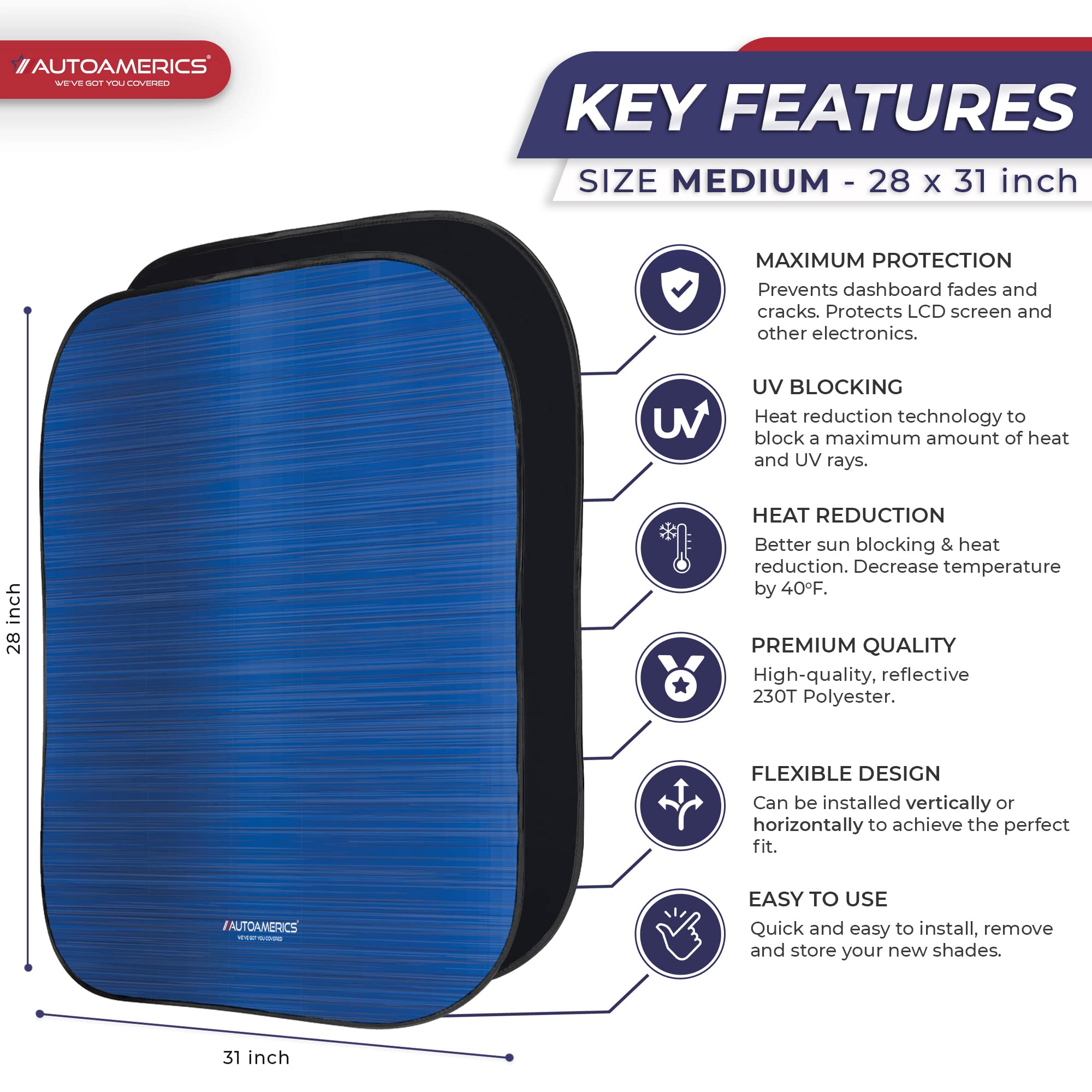 Condition photo showing New/Like New for autoamerics 2-piece windshield sun shade - metallic blue foldable car front window sunshade for most cars suv truck heat blocker visor protector blocks max uv rays and keeps your vehicle cool - medium