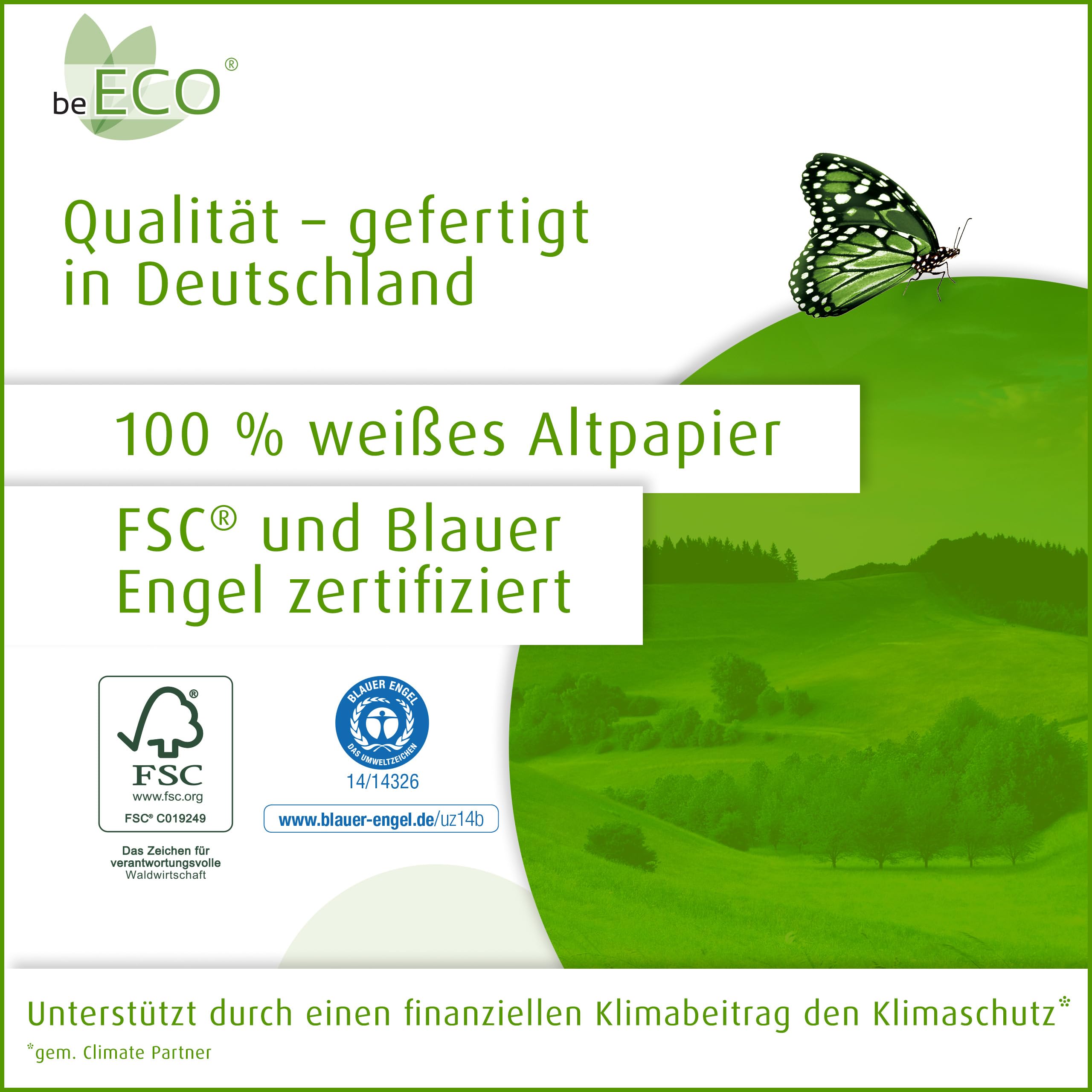 beECO Briefumschläge mit Fenster DIN lang (500 Stück) haftklebend - 80g/m² | Umschlag din lang - Briefumschlag aus 100% Recycling Papier - weiß - 110 x 220 mm