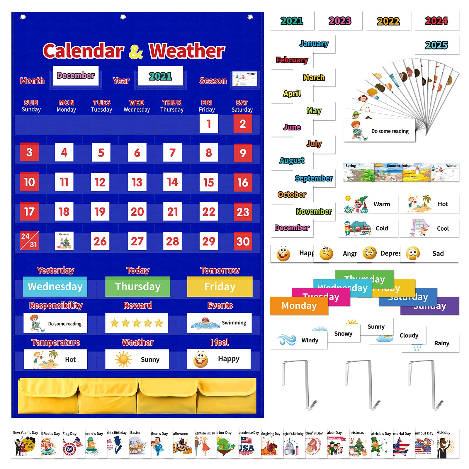 Buy Classroom Pocket Chart with 139 Cards,Large 35”x 27.5” School for
