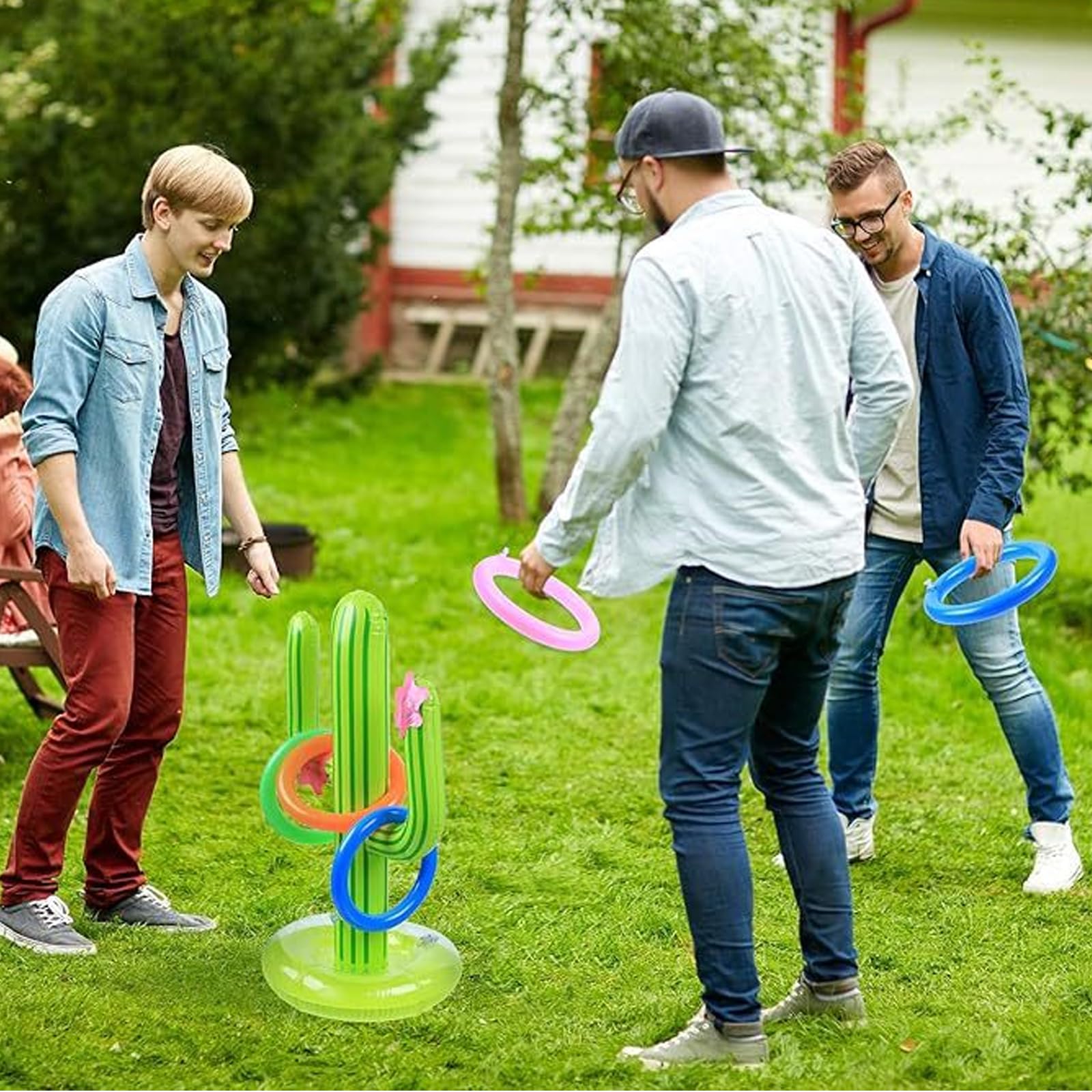 1 Jouet Gonflable pour Cactus, Cactus Gonflable Jeu de Lancer D'anneau, Jeu de Lancer d'Anneaux, 8 Pinces, Jeux Piscine Exterieur Hawaii Party
