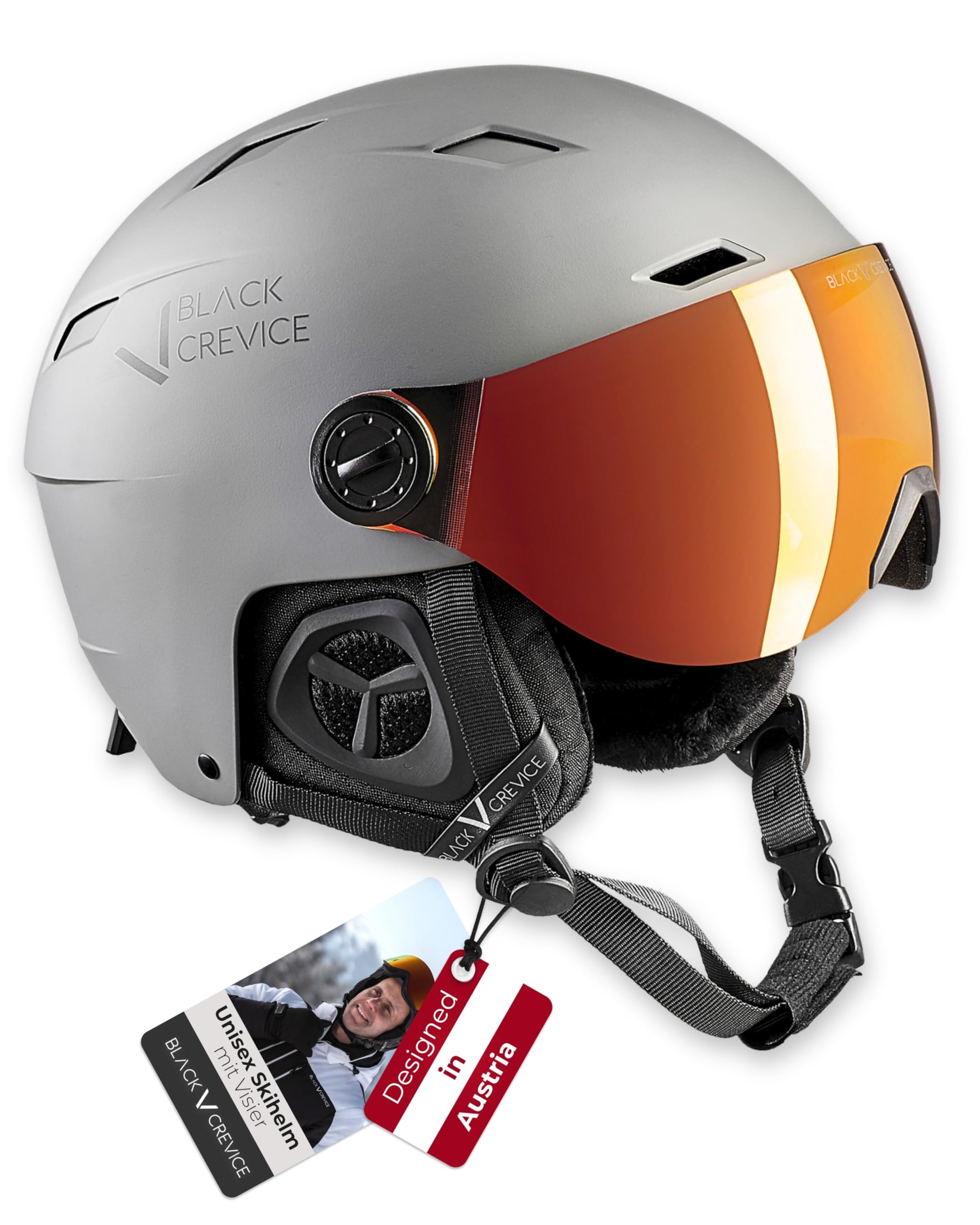 BLACK CREVICE Skihelm Kirchberg mit Visier und Lüftungsöffnungen - Atmungsaktiver Helm für Herren & Damen
