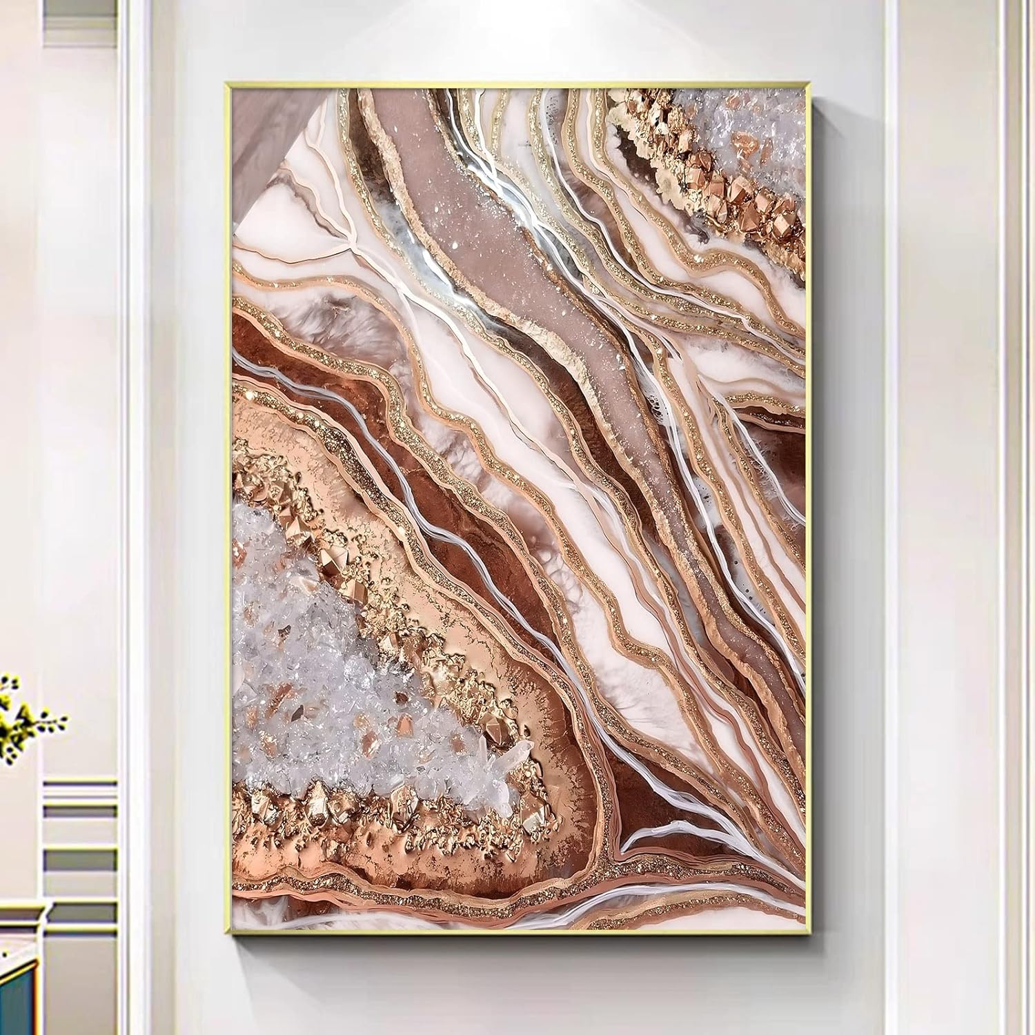 Abstract Marble Canvas Wall Art Pink Gold Canvas Painting
