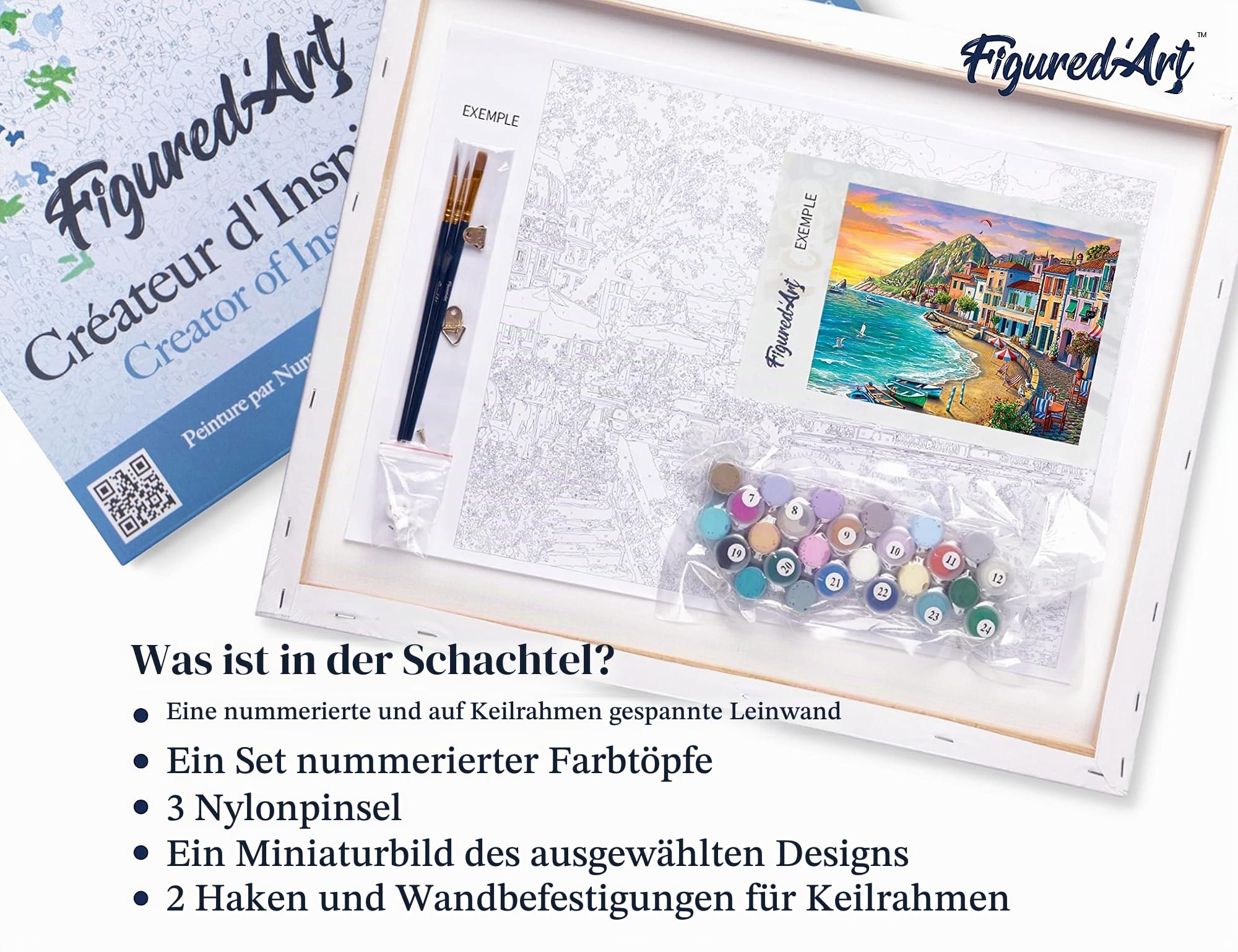 Figured'Art Malen Nach Zahlen Erwachsene Mit Rahmen Strandurlaub - Paint by Numbers Basteln DIY Bastelset 40x50cm Leinwand gespannt auf Holzrahmen