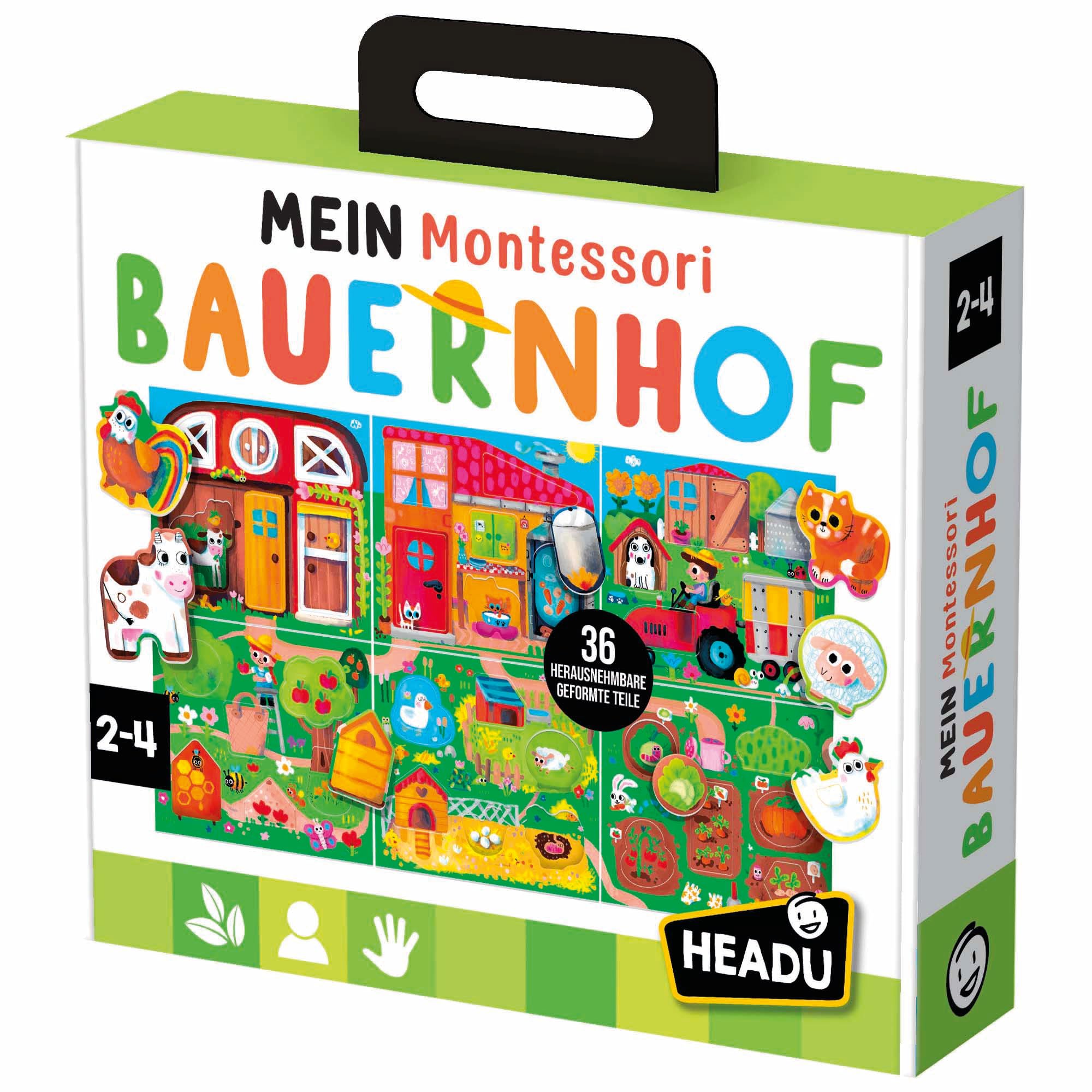 Headu Mein Montessori Farm - Gioco educativo per bambini dai 2 anni in su, puzzle | Assegnare animali, piante e aree stabili: promuove le capacità motorie fini e la percezione della forma, made in Italy