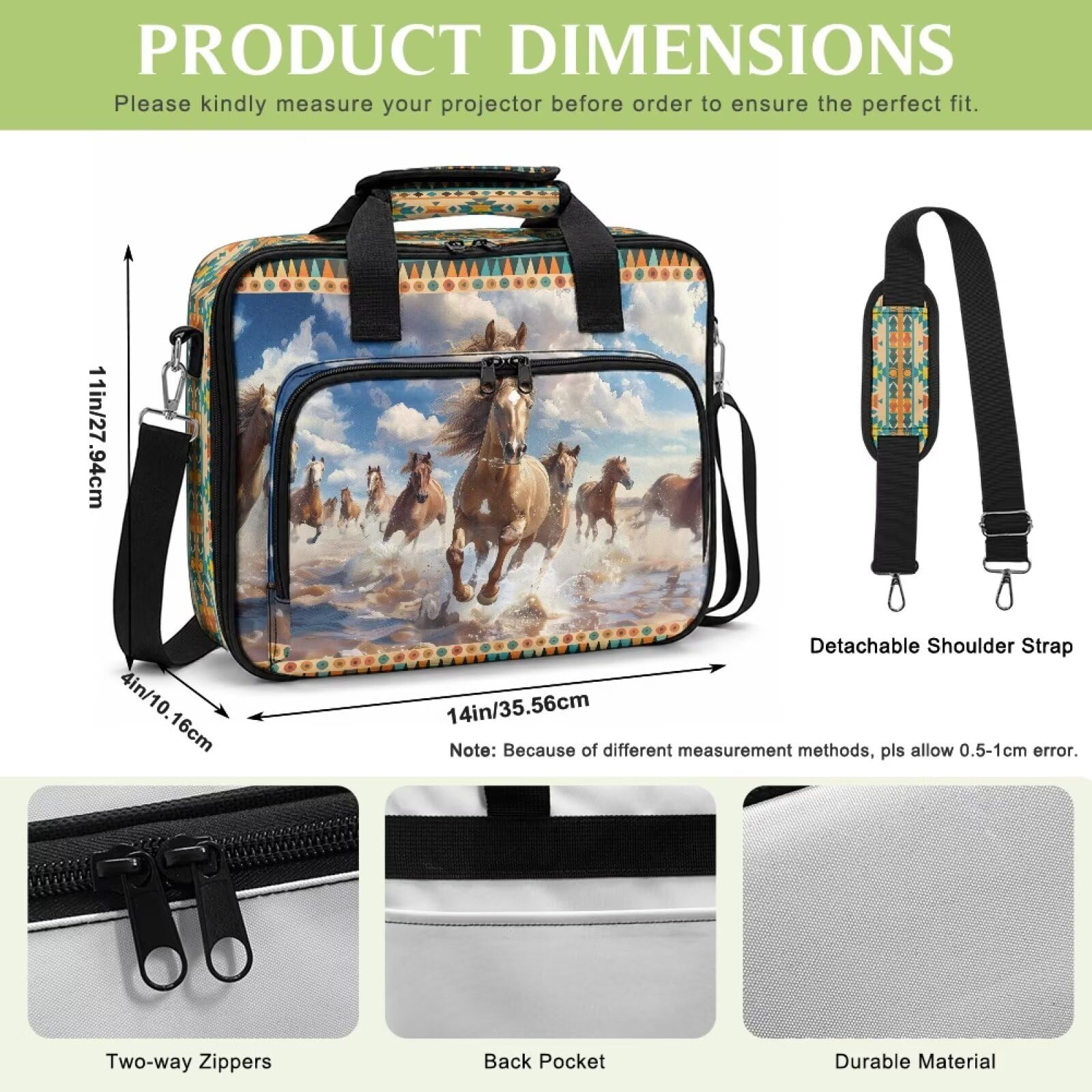 Aztec Horse - Funda de transporte portátil para proyector, bolsa de almacenamiento de viaje con correa de hombro desmontable para proyector, cables y dispositivos multimedia, esencial de