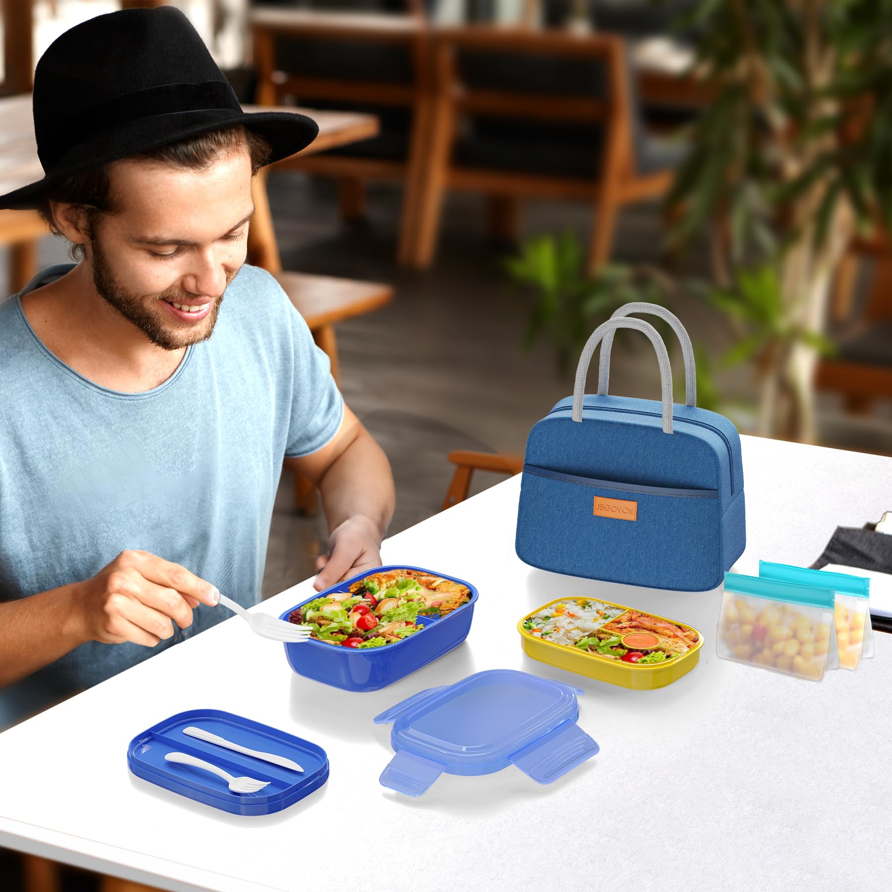 JBGOYON® Bento Lunch Box Set - 3 Stackable Containers for Adults and Kids,lunch box for women- Includes Lunch Bag, Leak-Proof and BPA-Free - Built-in Utensil Set - Dishwasher Safe (Pink)