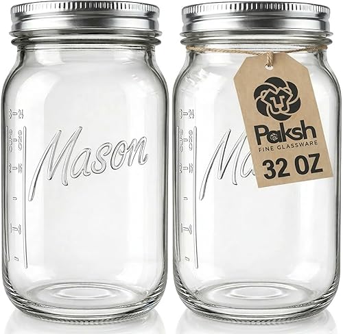 Paksh Novelty Tarros Mason de boca ancha con tapas de 32 onzas – Tarros de conservas Mason de un cuarto de galón, tarro grande de boca ancha para