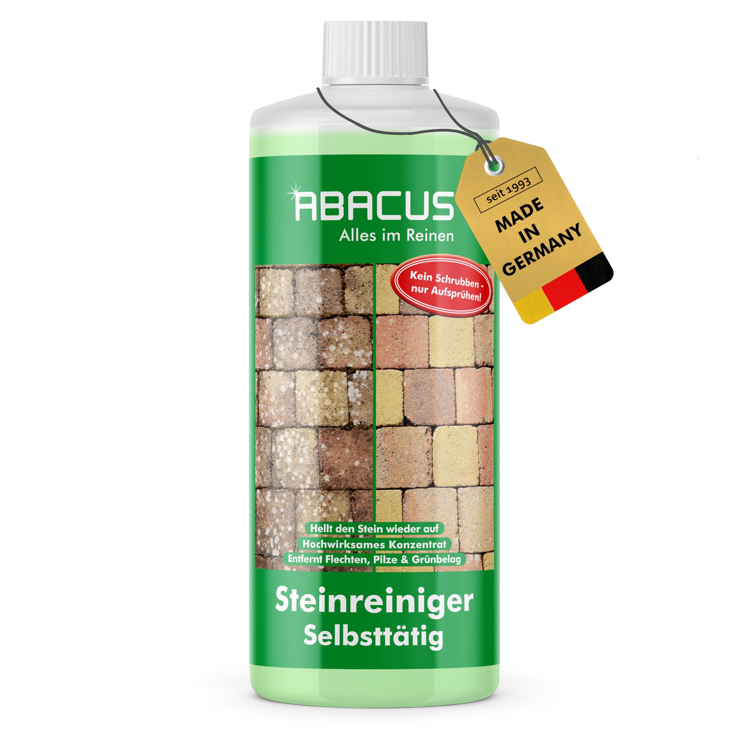 ABACUS Steinreiniger selbsttätiger Algenentferner & Flechtenentferner für Stein & Pflaster Produktbeschreibung