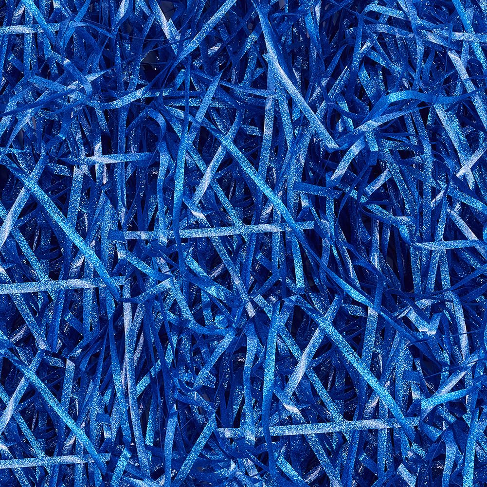 SOFPLATE 90G Crinkle Cut Filler Raffia Paper Shreds Bulk Basket Grass Stuffing Box Filling Bags Cushion Table Confetti Shredded Paper for Gift Wrapping Filling Holiday Party Decor Blue