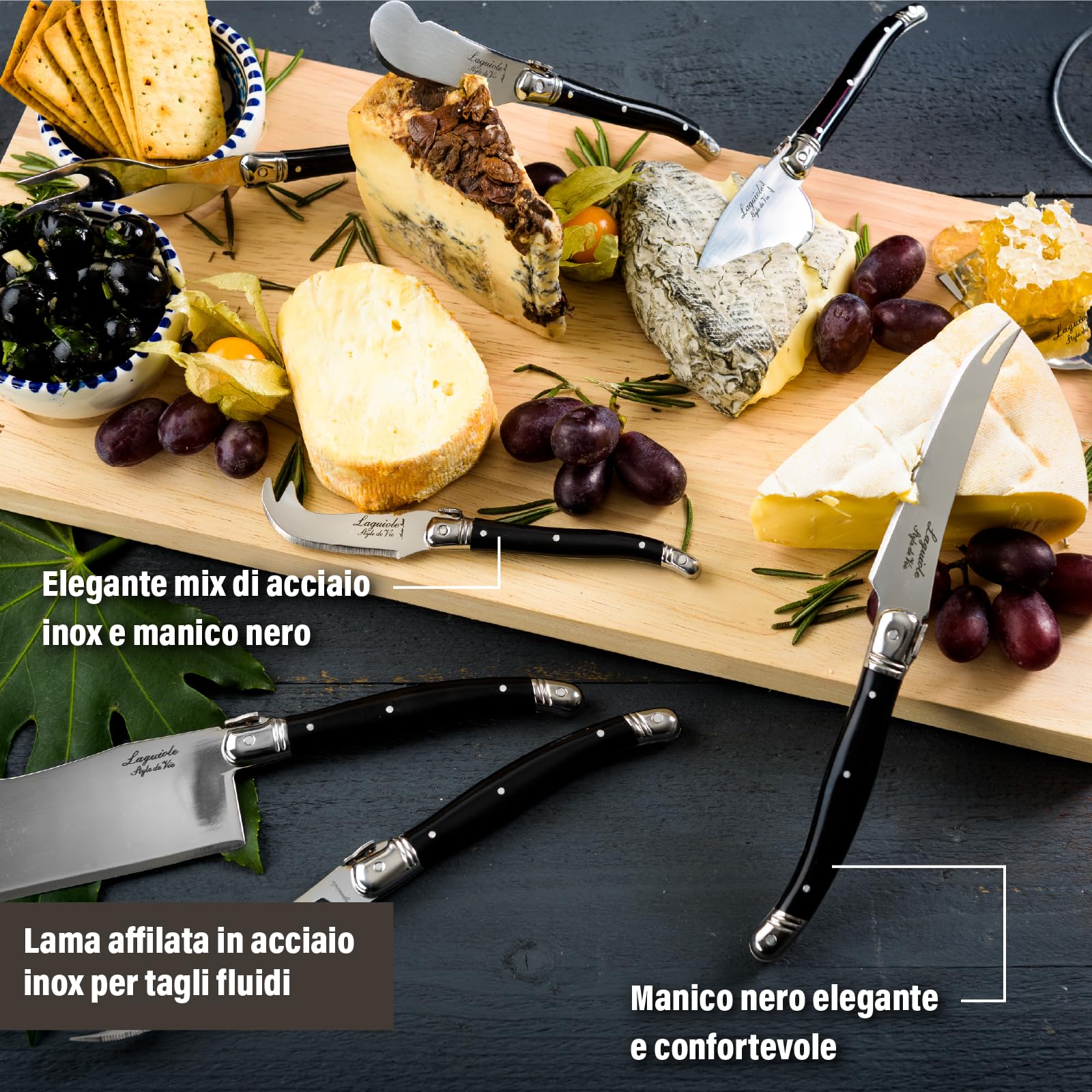 Laguiole Style de Vie Set di coltelli da formaggio, Premium Line, 8 pezzi, con bordo