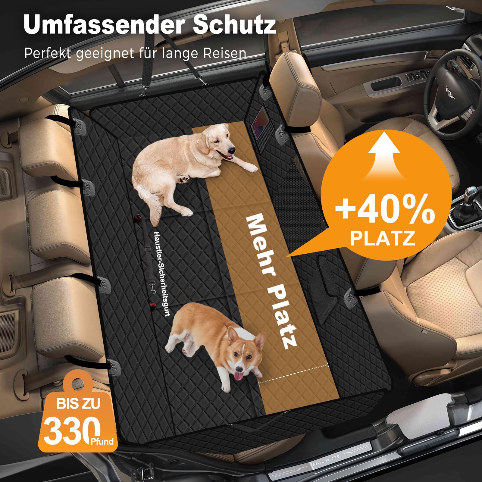 Funda para asiento trasero de perro con base dura fuerte, extensión de asiento trasero antideslizante e impermeable para mascotas, hamaca para coche, sedán, SUV